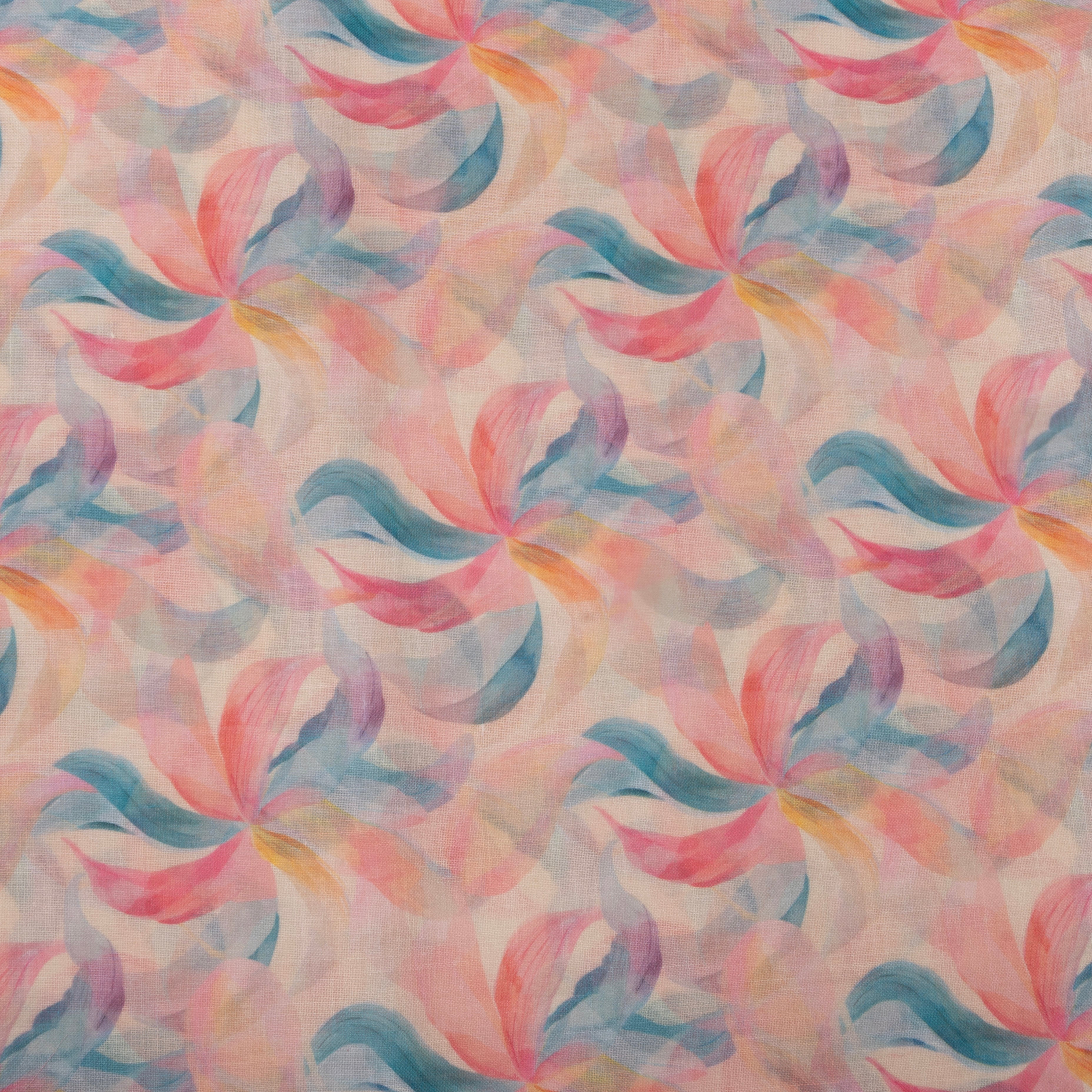 Soft Pink Floral Printed Linen Fabric