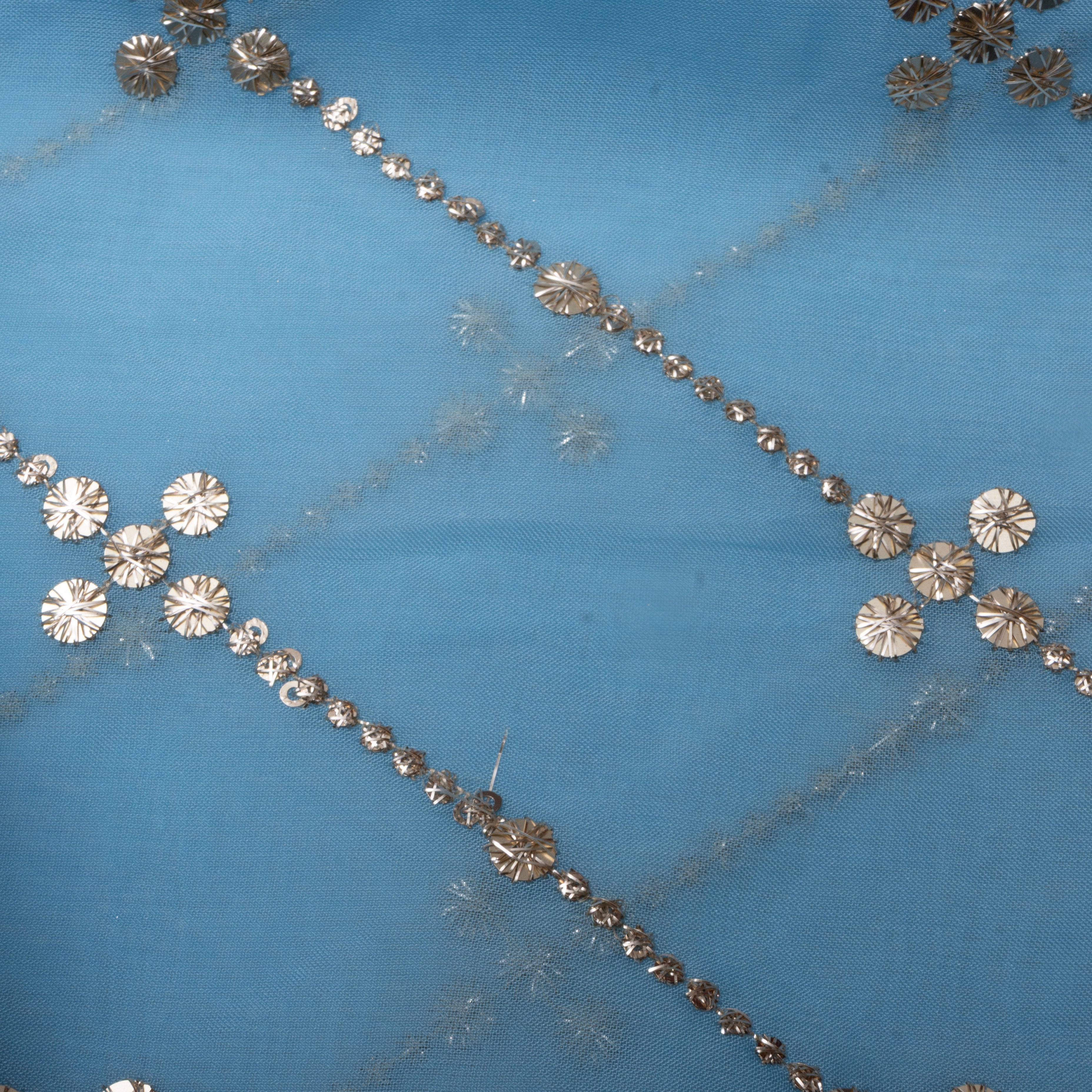 Sky Blue Foil Embroidered Organza Fabric