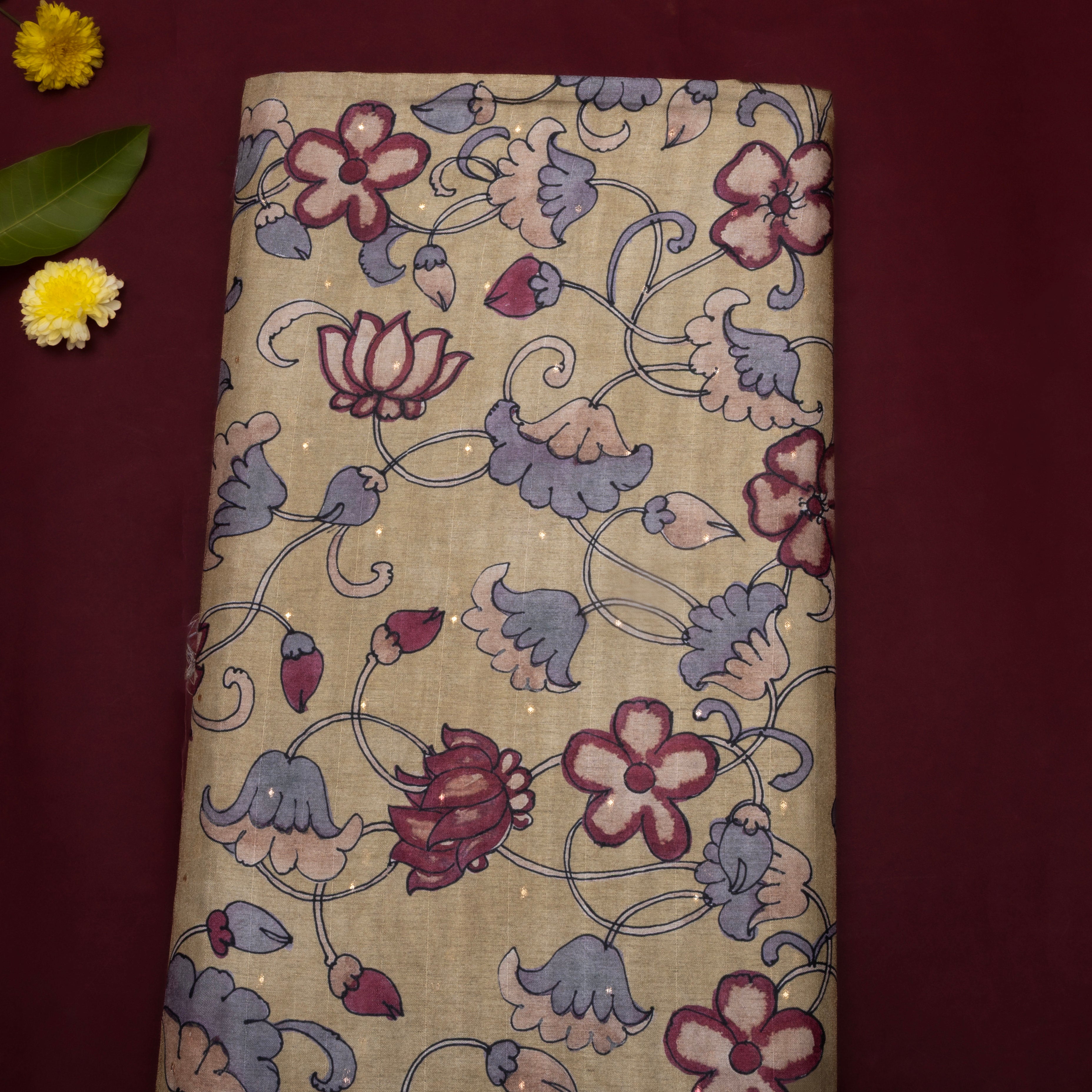 Earthy Beige Digital Printed Tussar Fabric