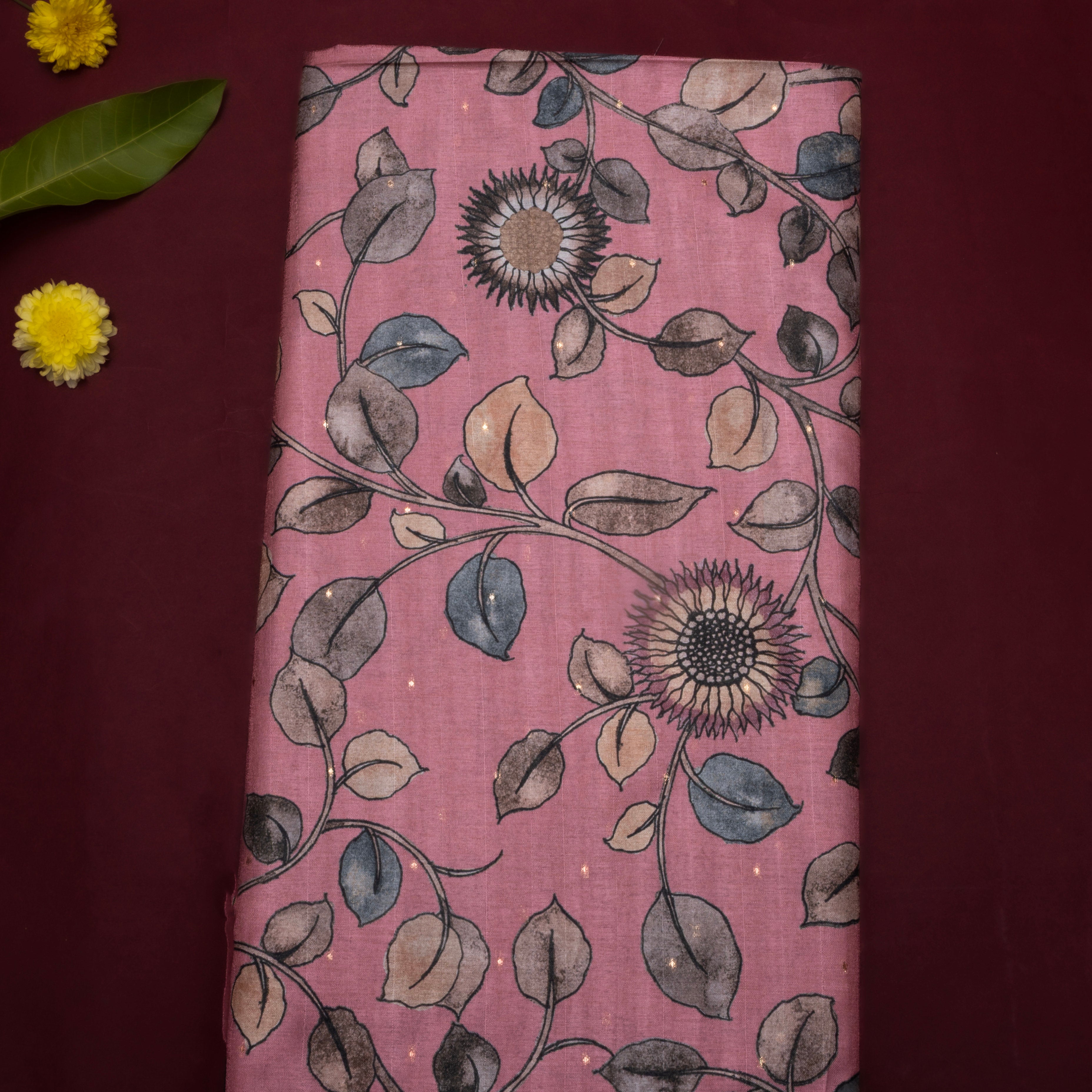 Baby Pink Digital Printed Tussar Fabric