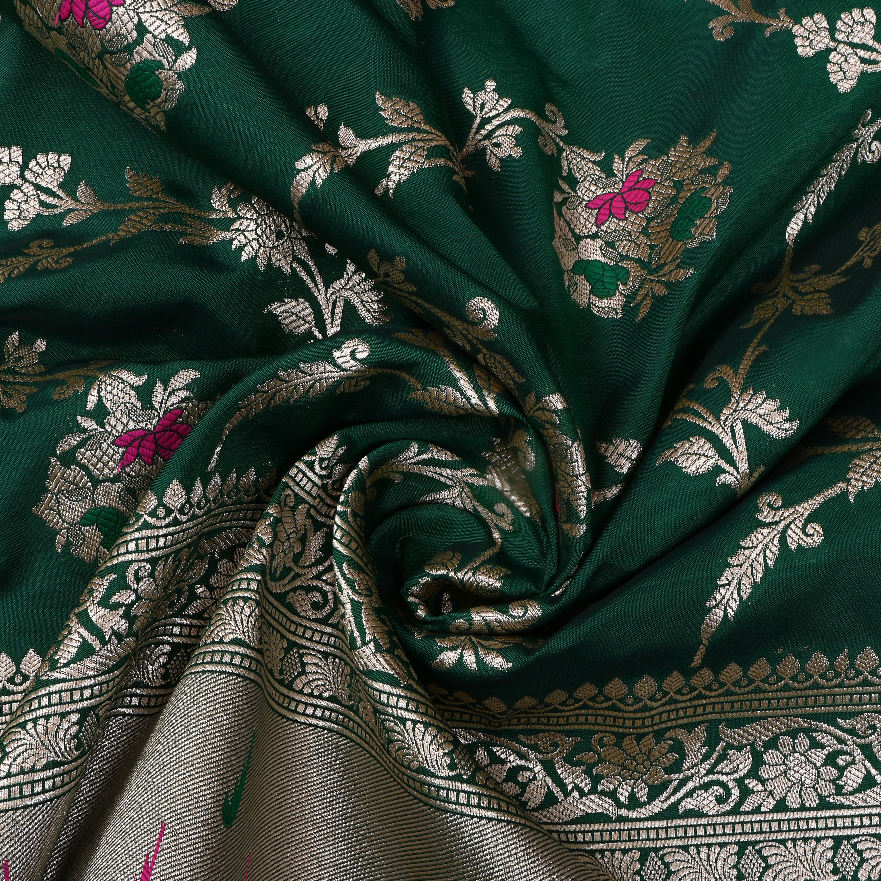 Bottle Green Jamawar Silk Fabric