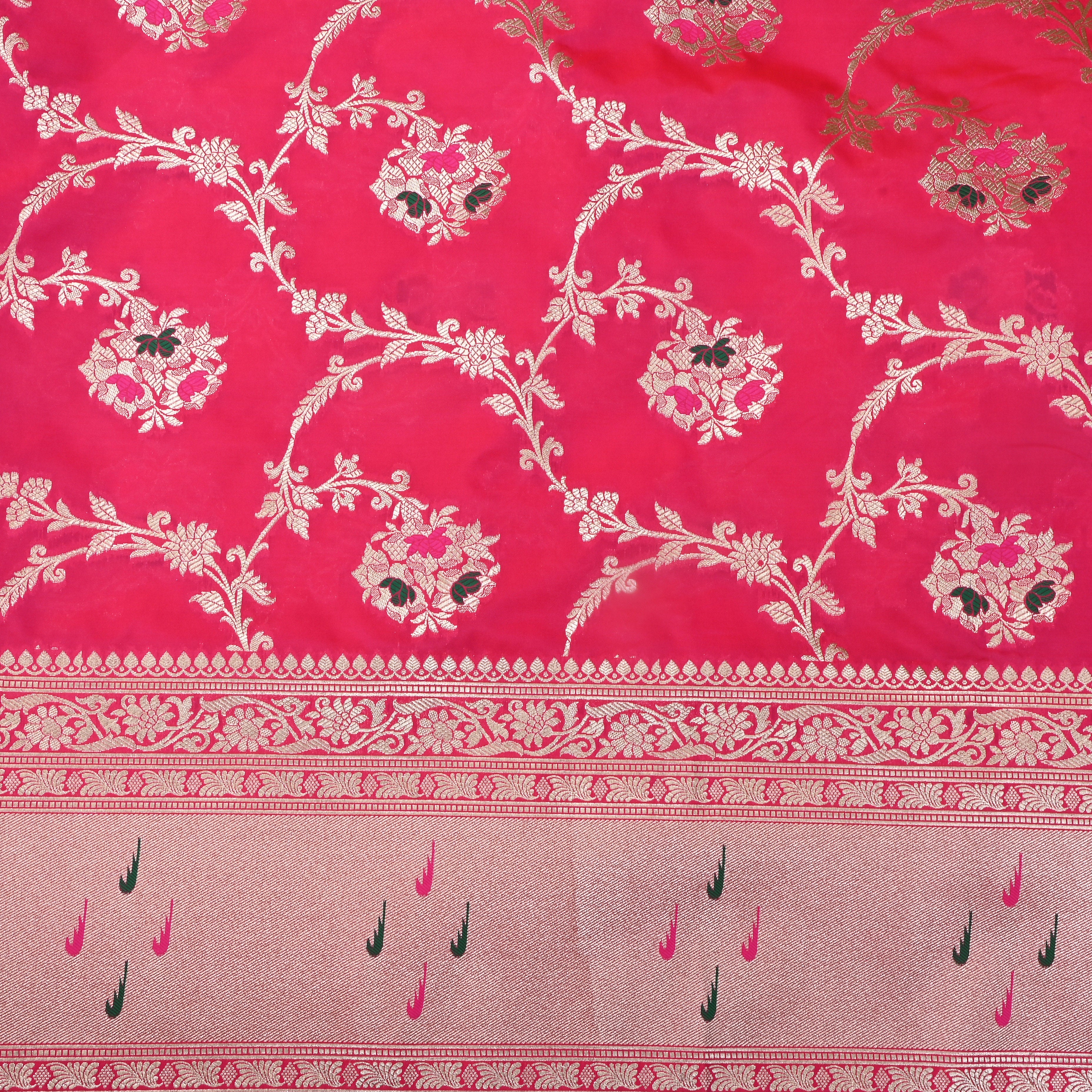 Rose Pink Jamawar Silk Fabric