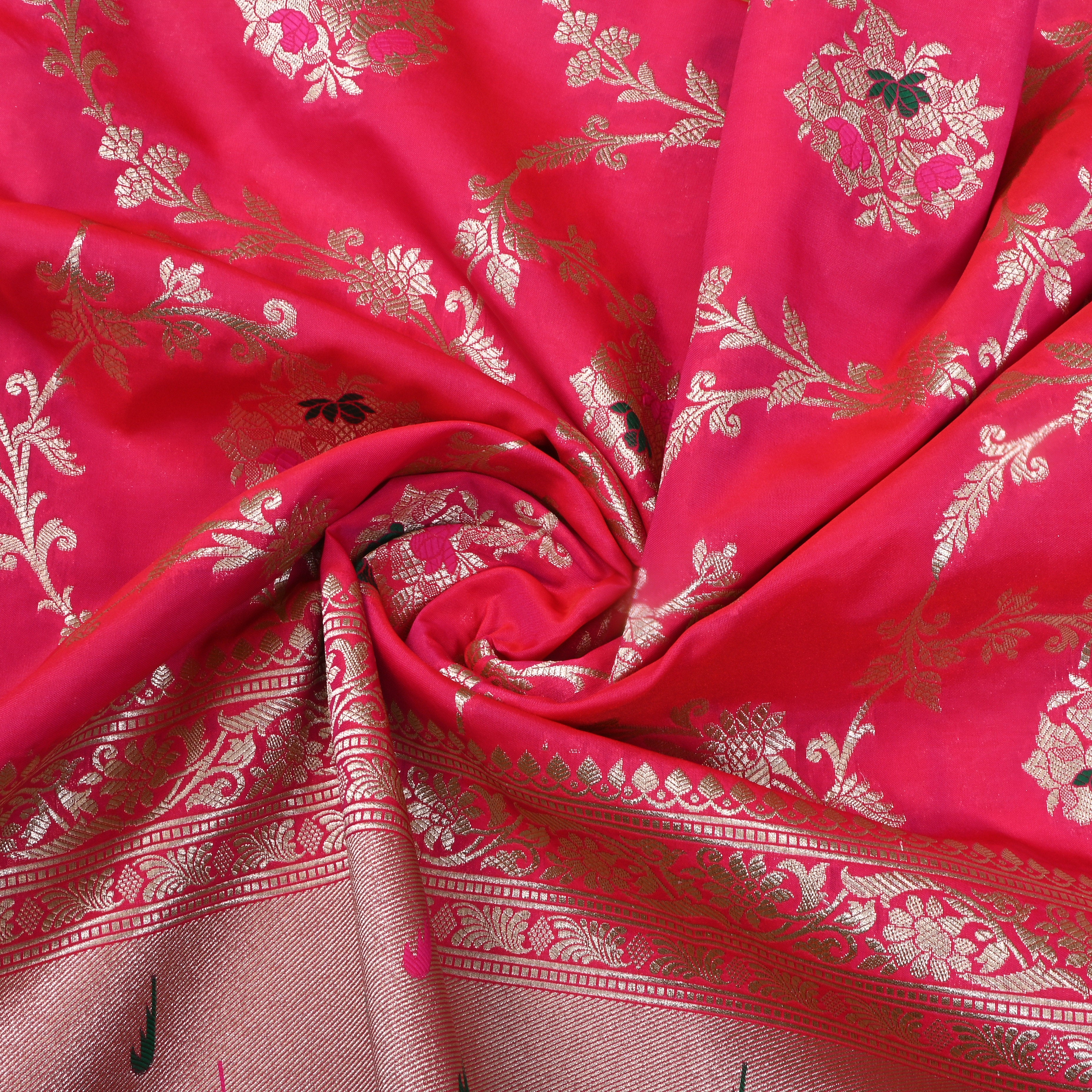 Rose Pink Jamawar Silk Fabric