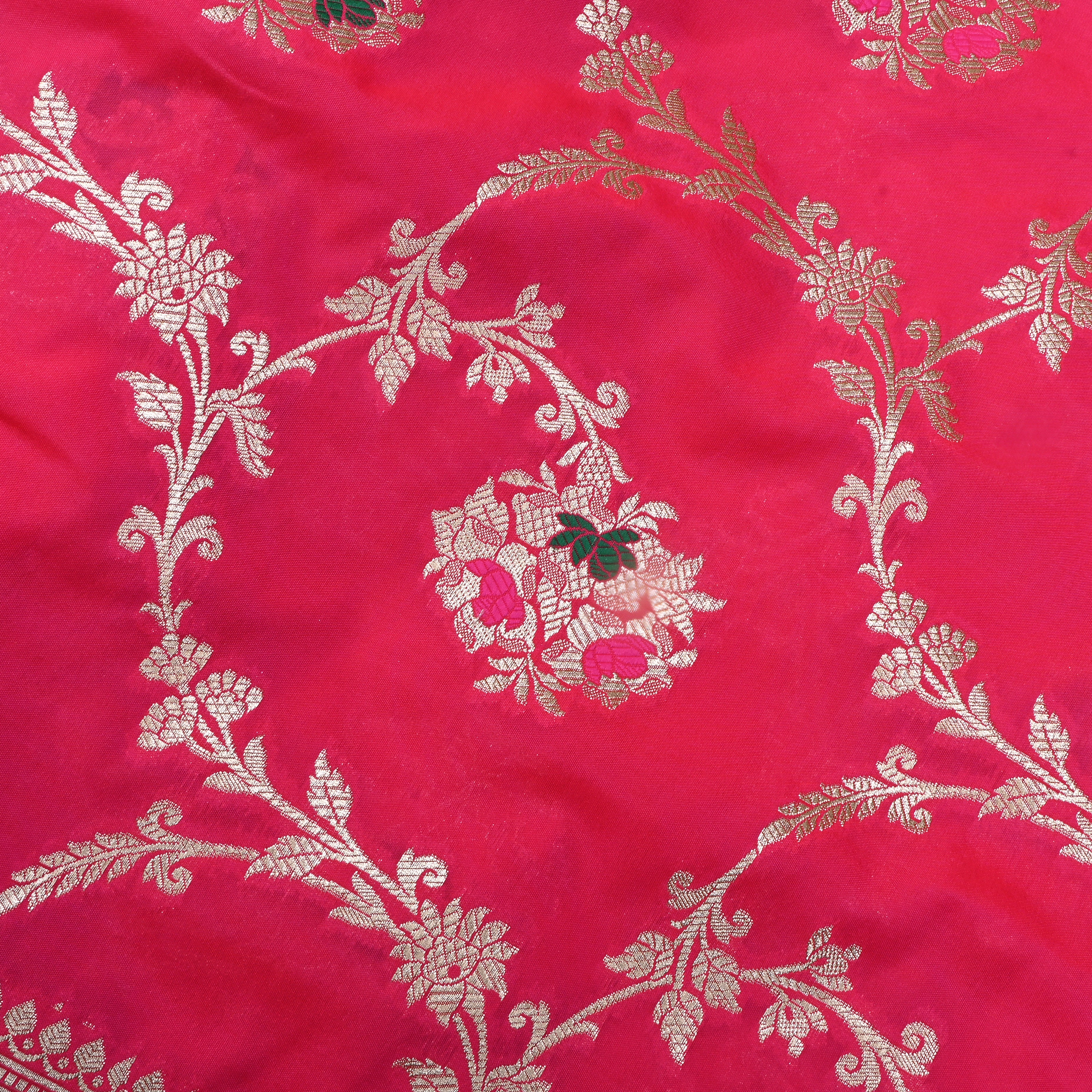 Rose Pink Jamawar Silk Fabric