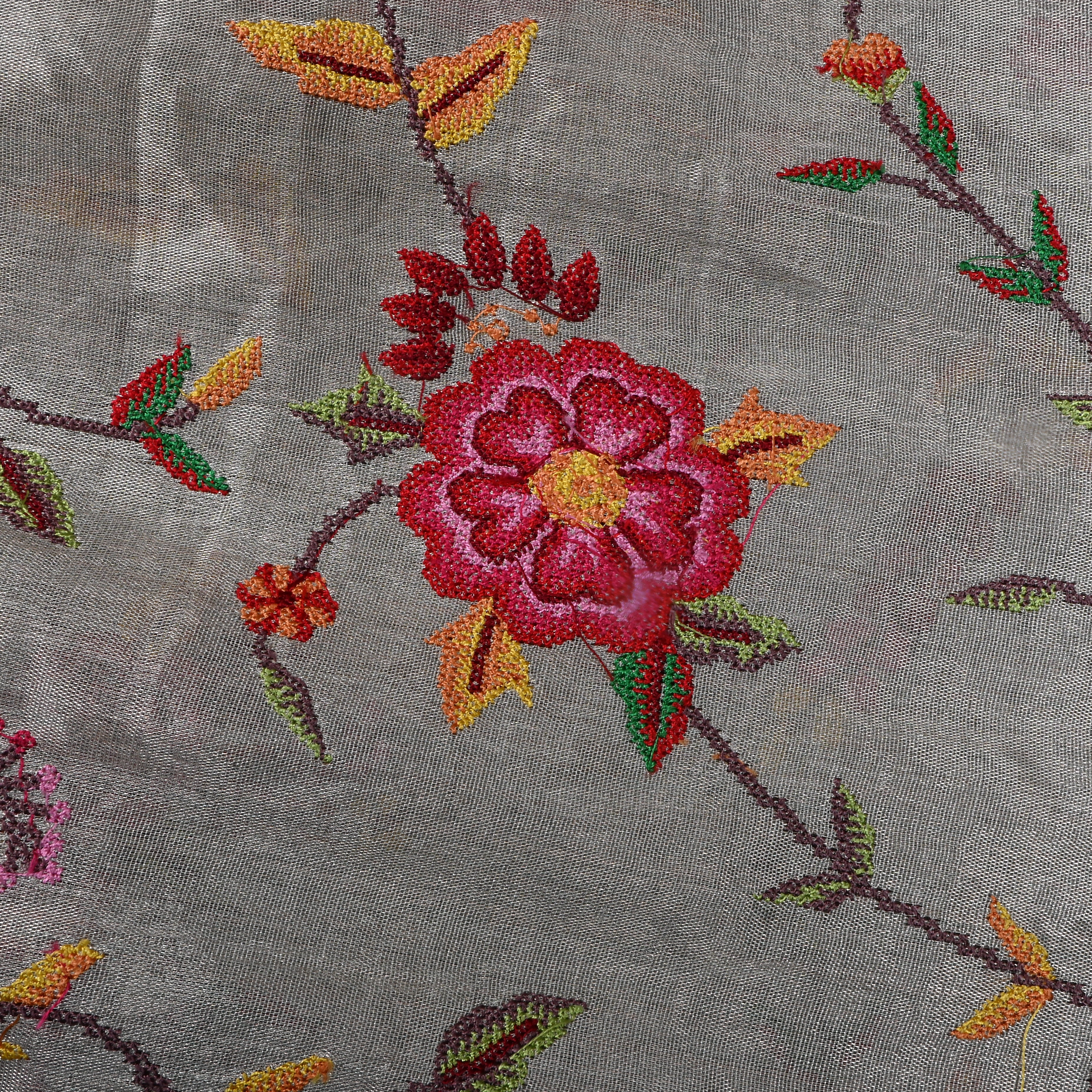 Silver Embroidered Floral Tissue Fabric