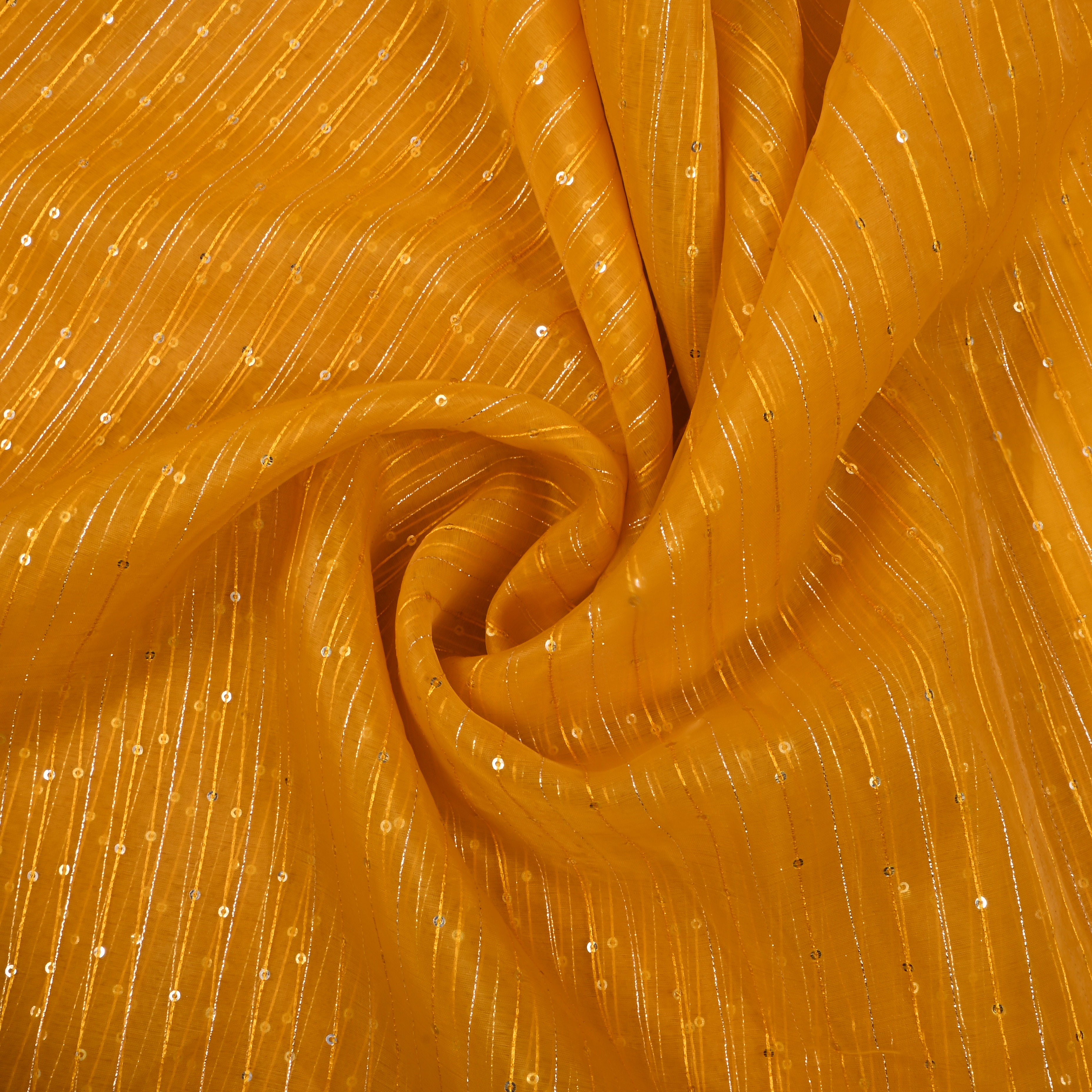 Bright Yellow Embroidered Organza Fabric