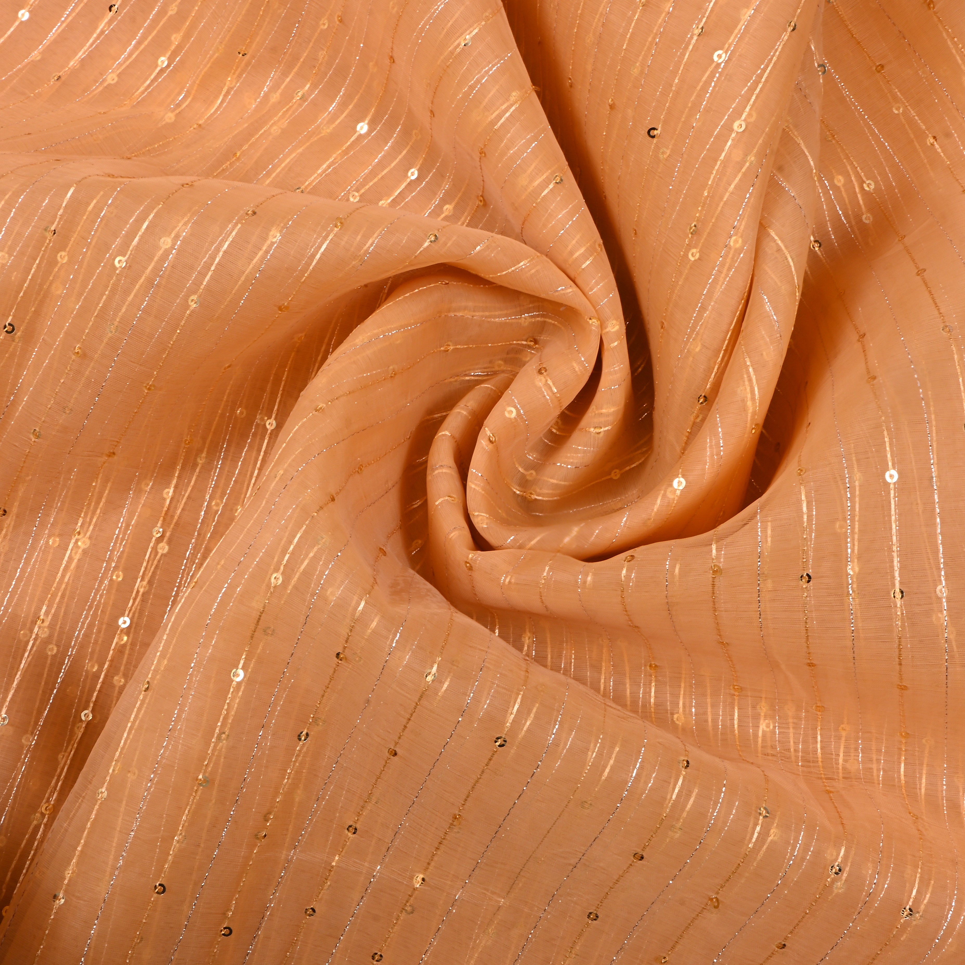 Light Orange Embroidered Organza Fabric