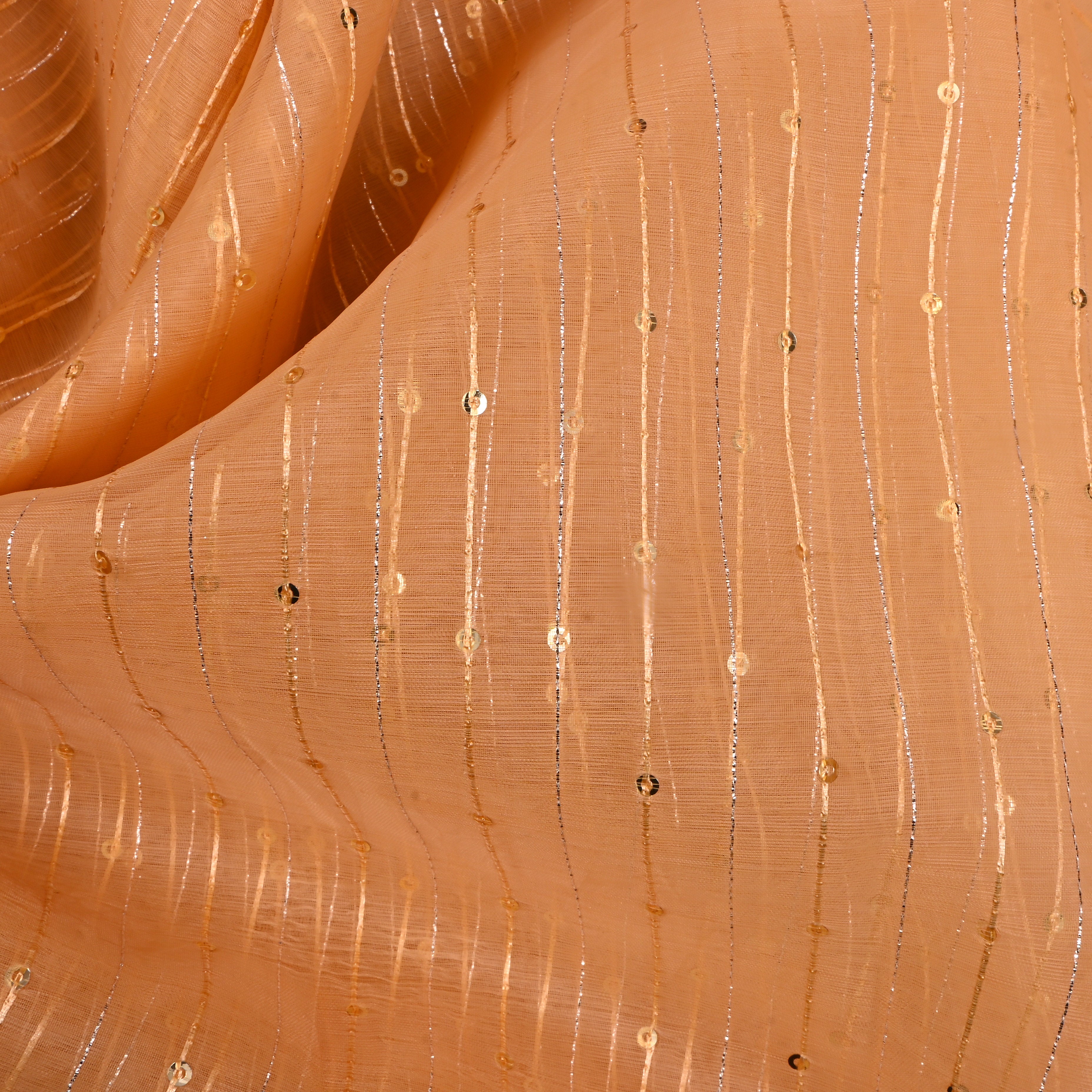 Light Orange Embroidered Organza Fabric