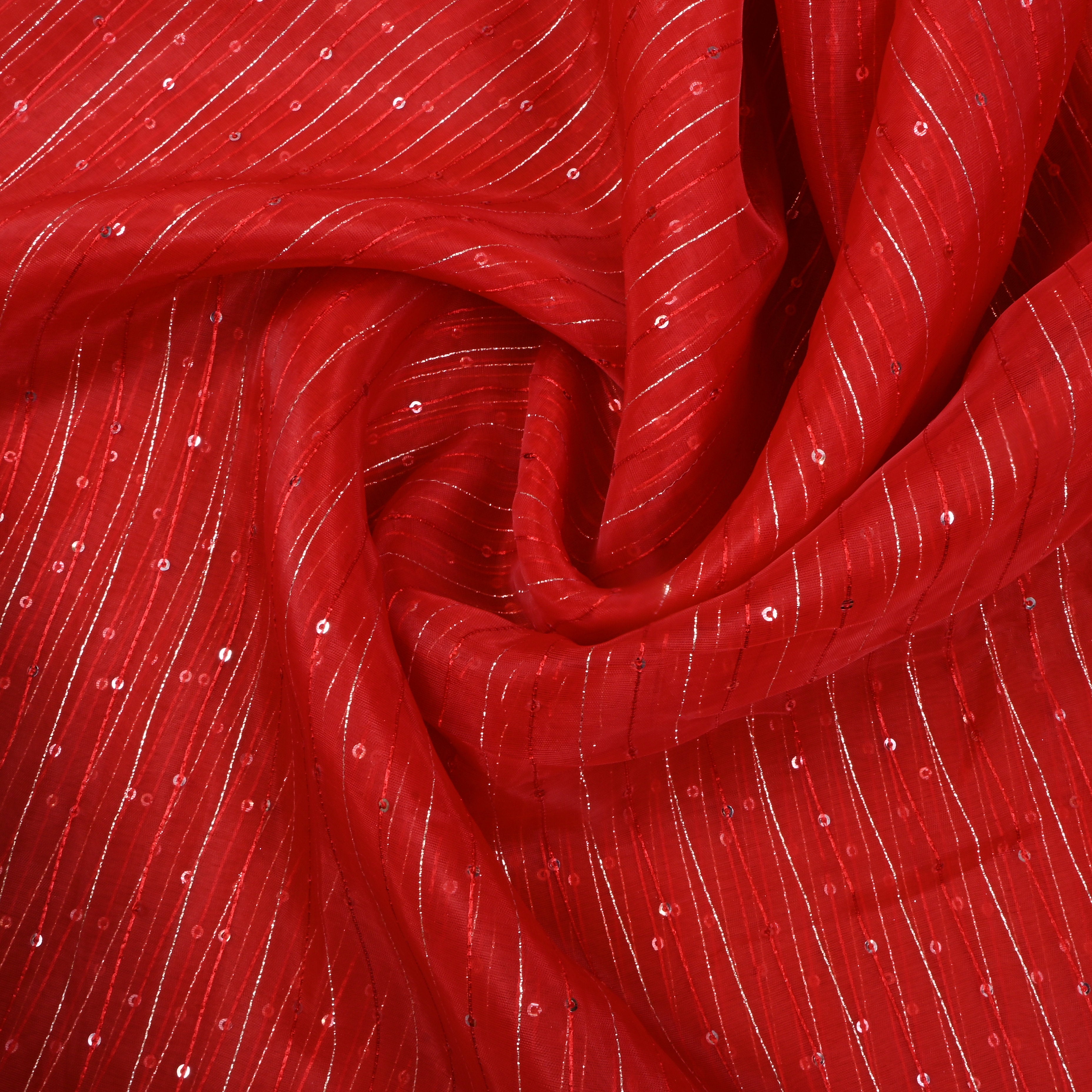 Red Embroidered Organza Fabric