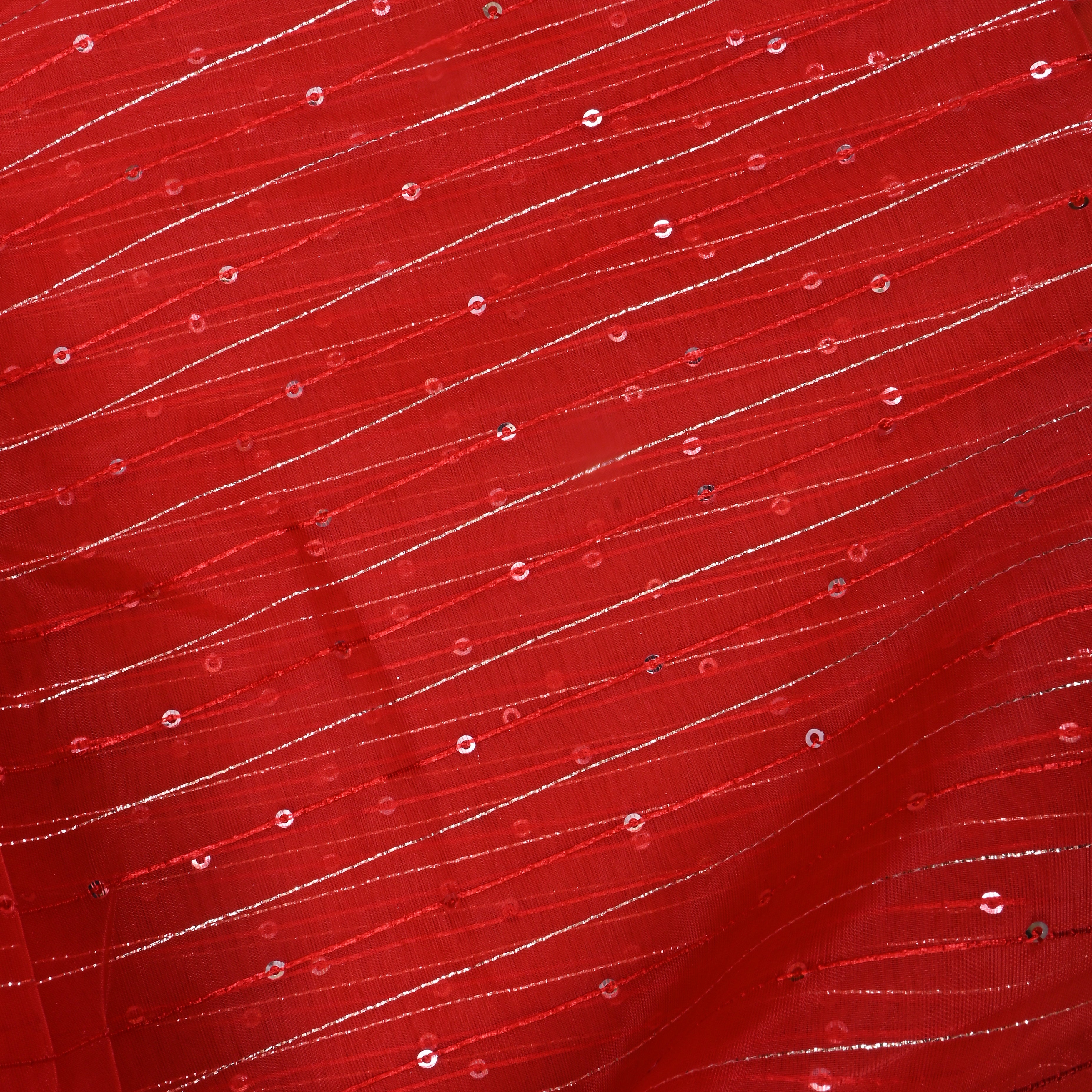 Red Embroidered Organza Fabric
