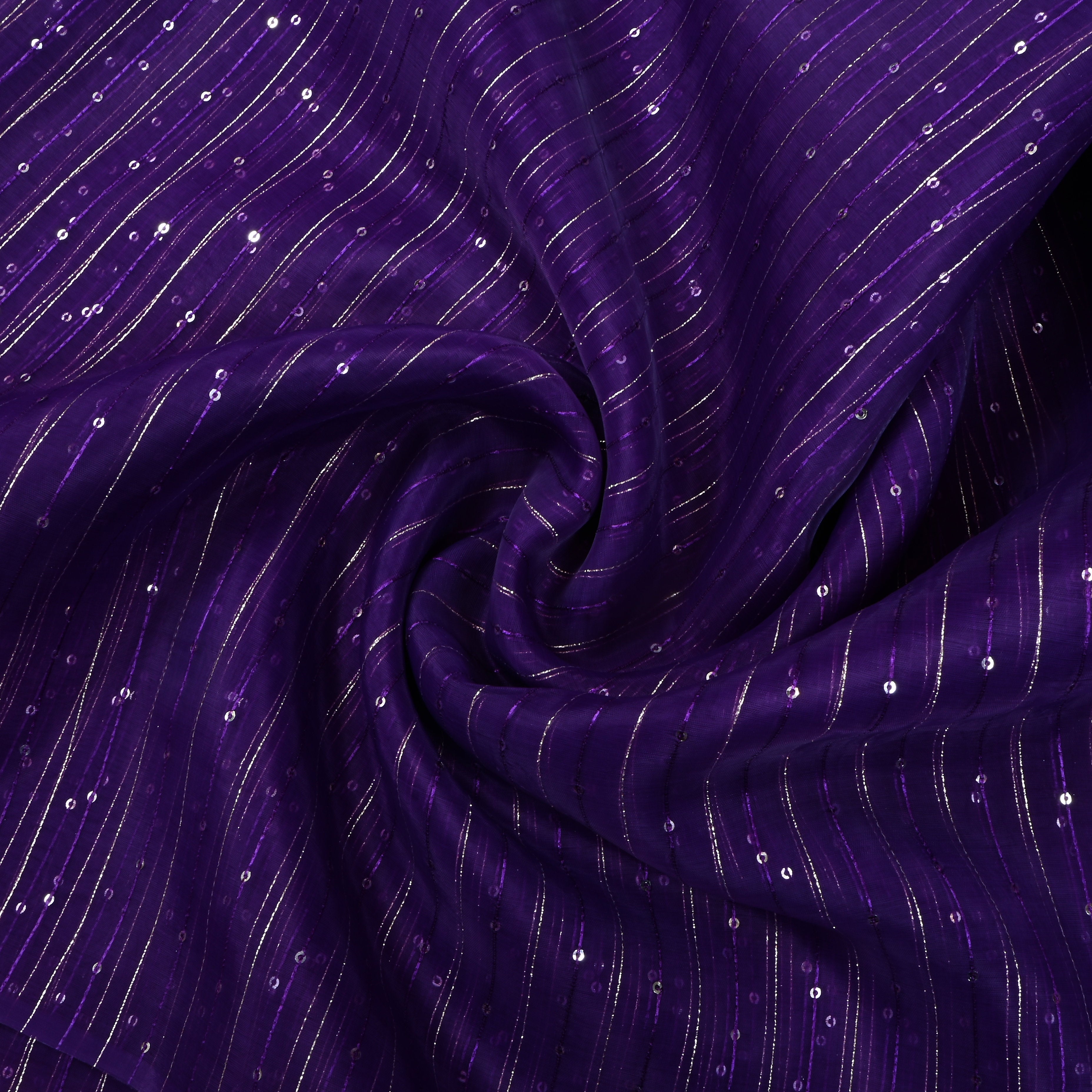 Dark Purple Embroidered Organza Fabric