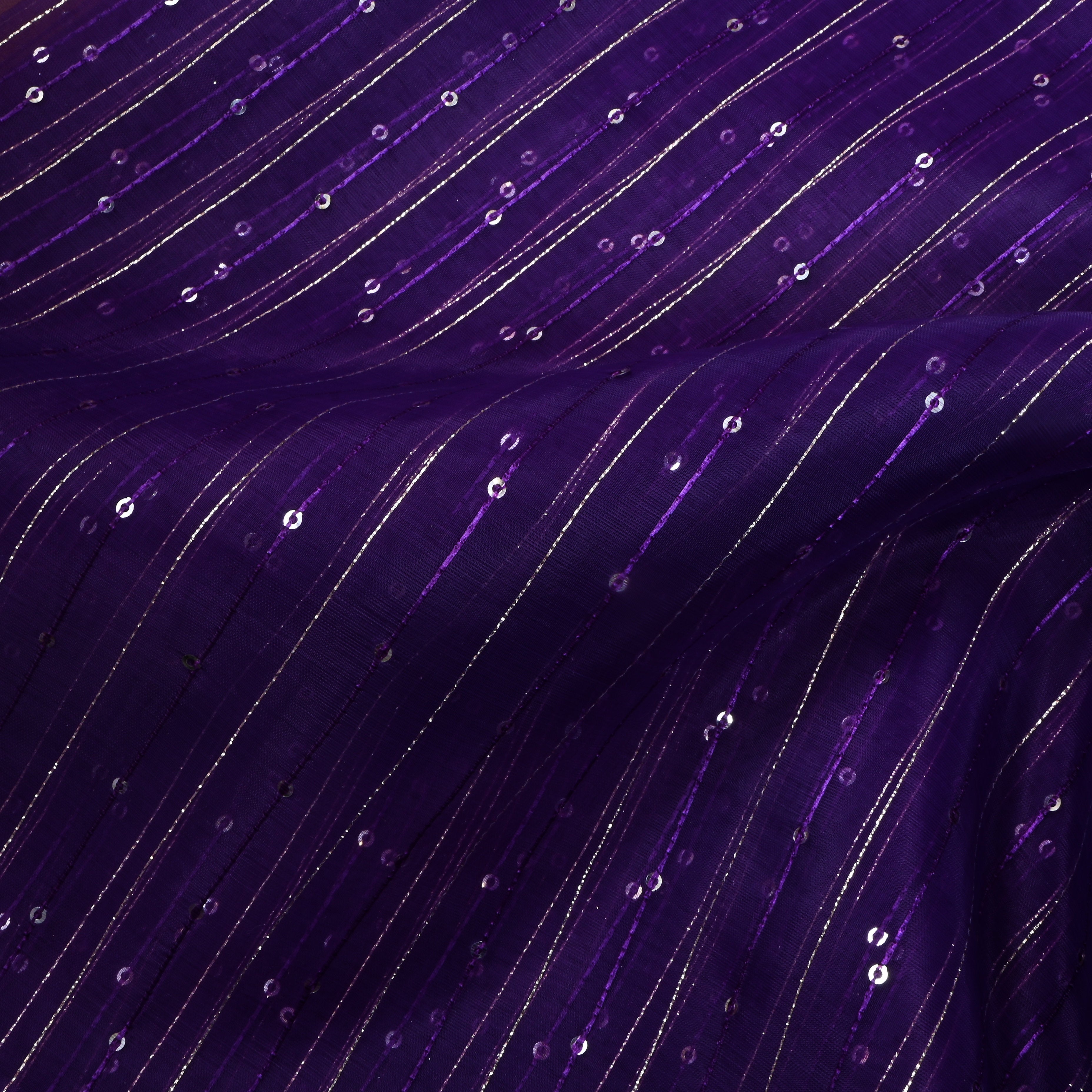Dark Purple Embroidered Organza Fabric