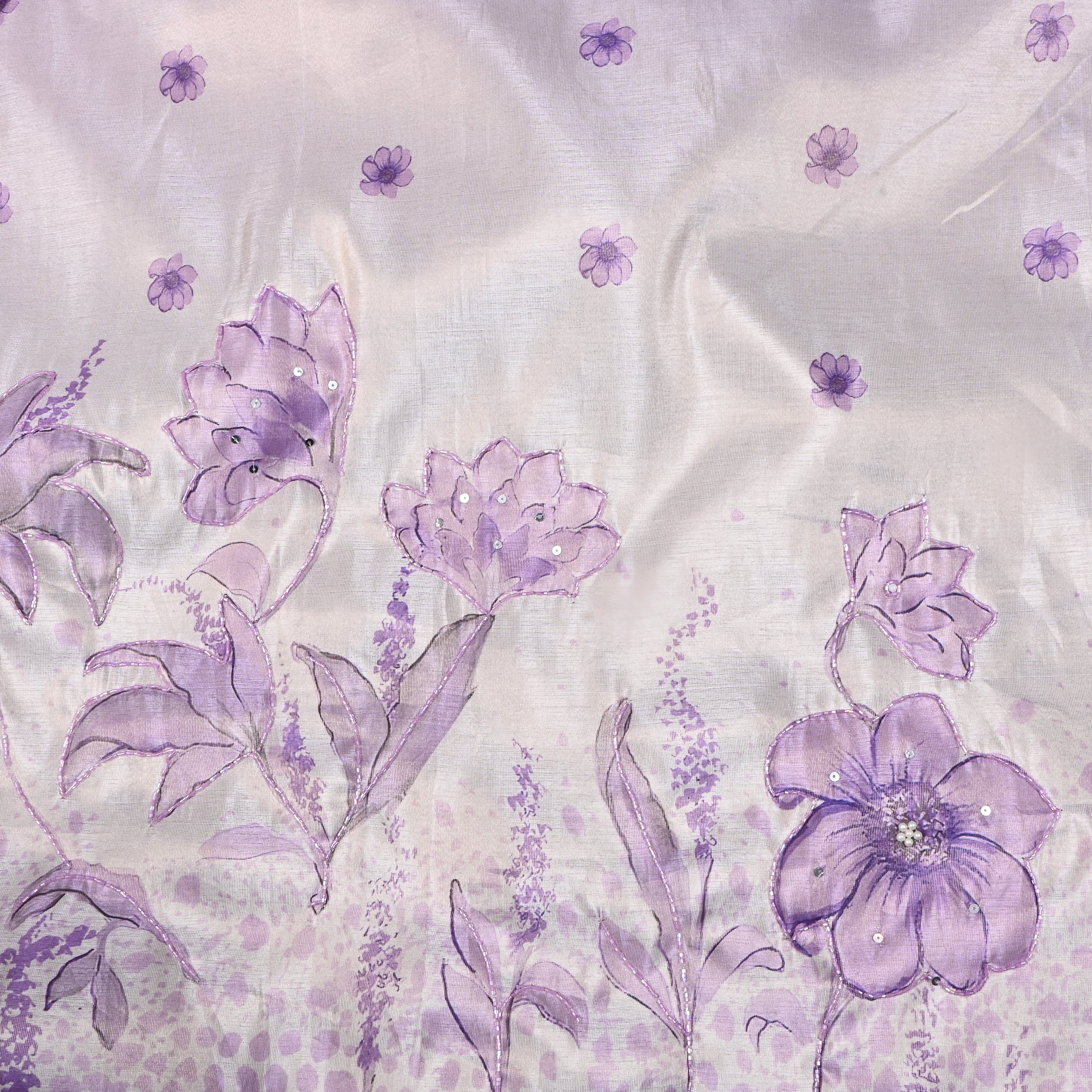 Lavender Floral Printed Tissue Fabric