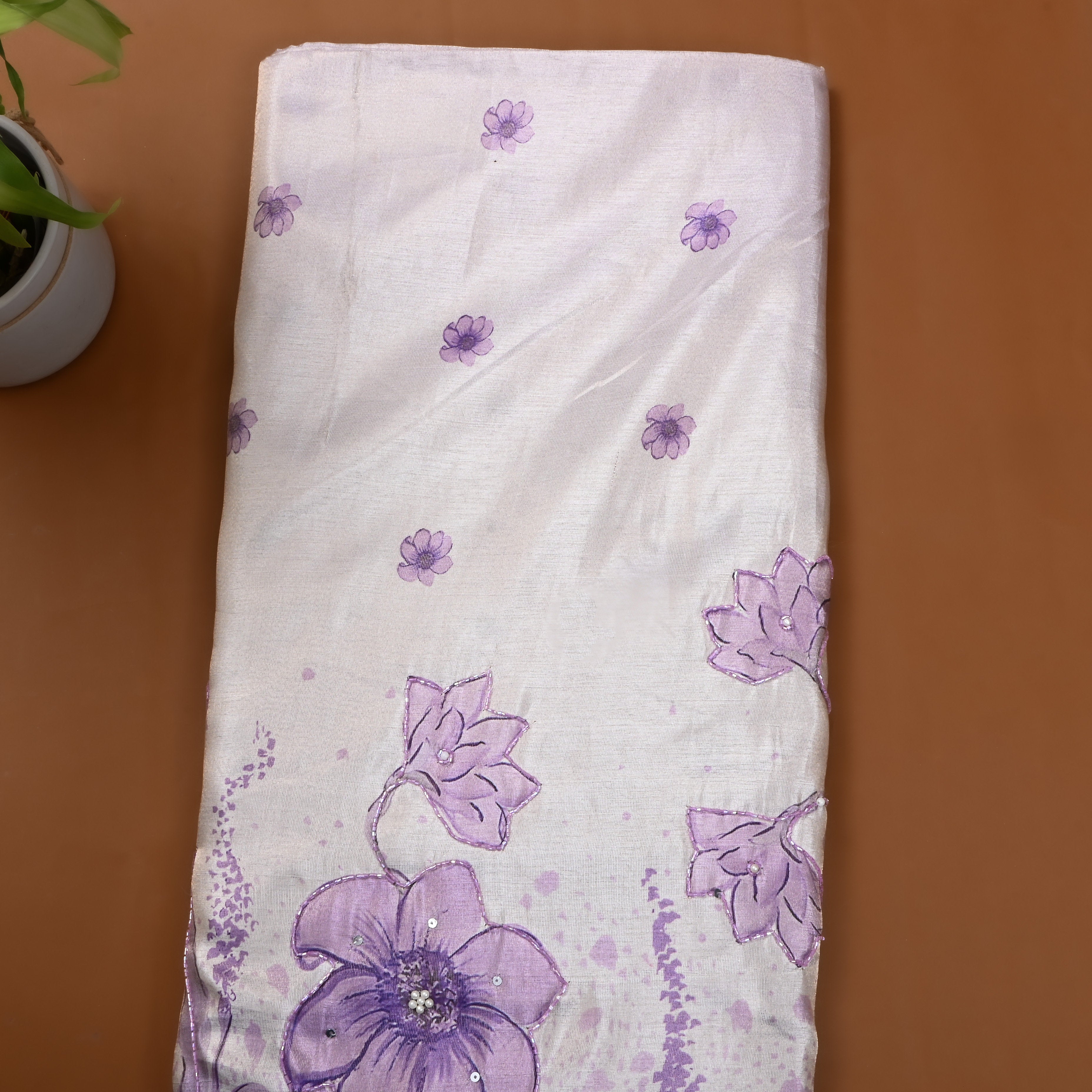 Lavender Floral Printed Tissue Fabric