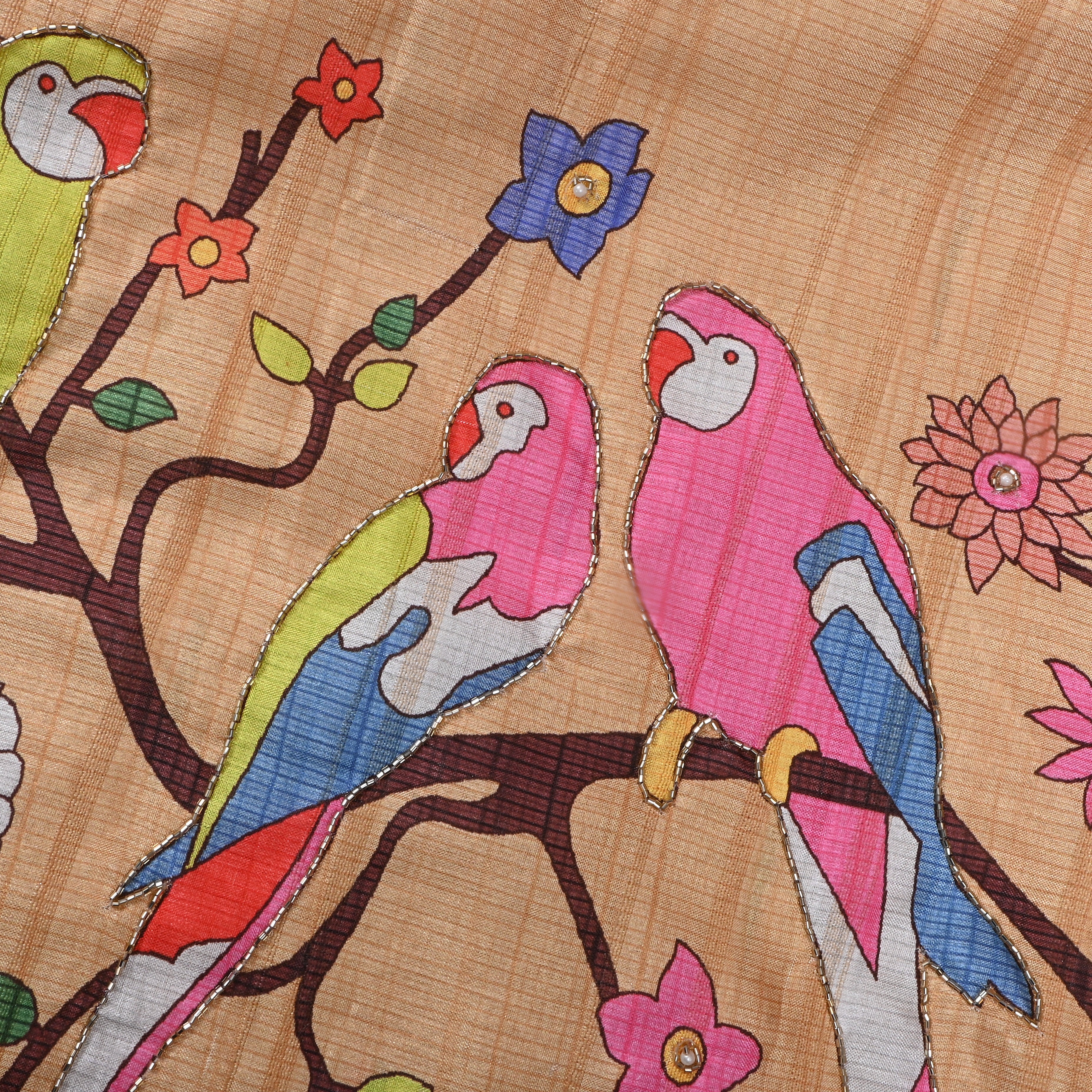 Soft Beige Printed Dupion Silk Fabric