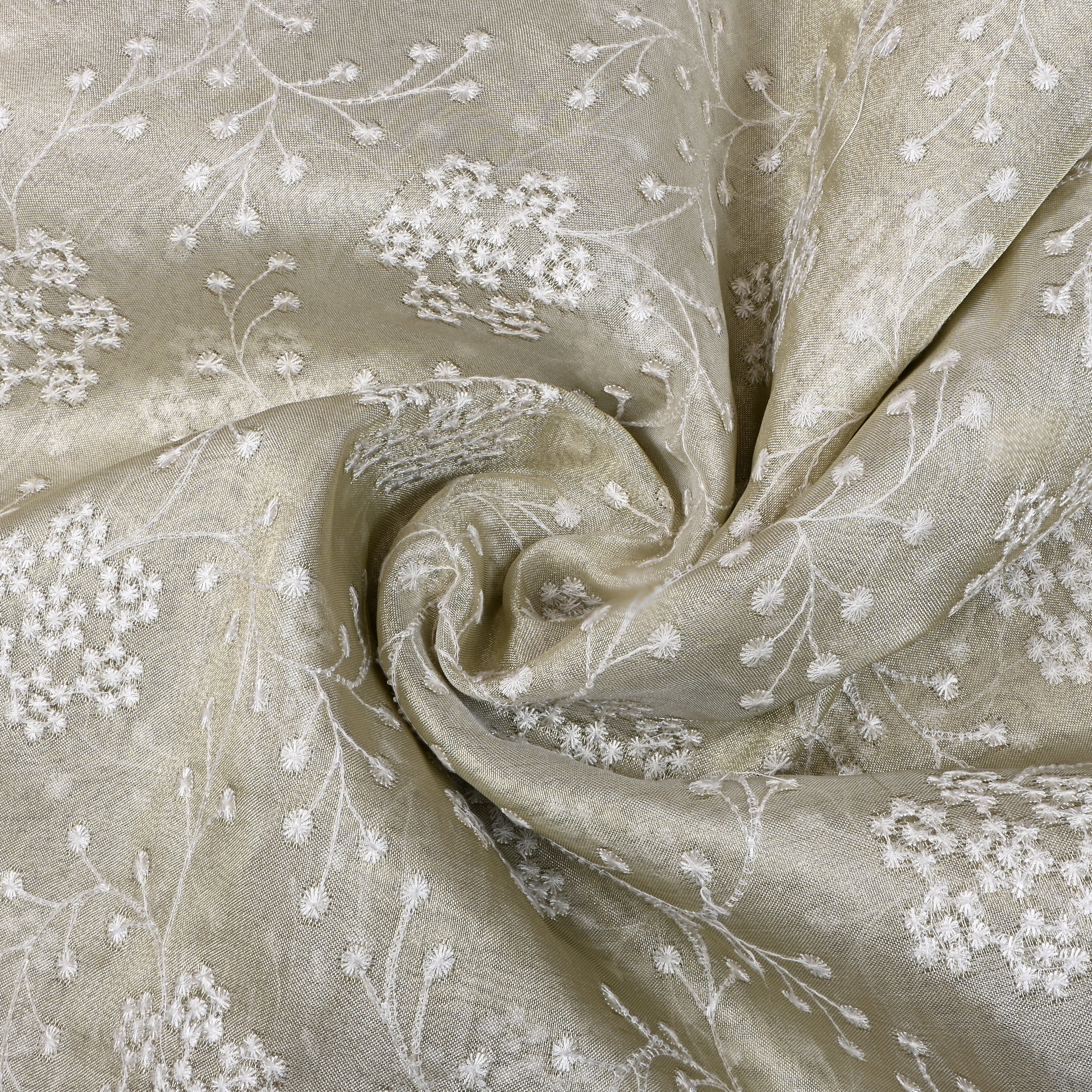 Off-White Floral Embroidered Tissue Fabric