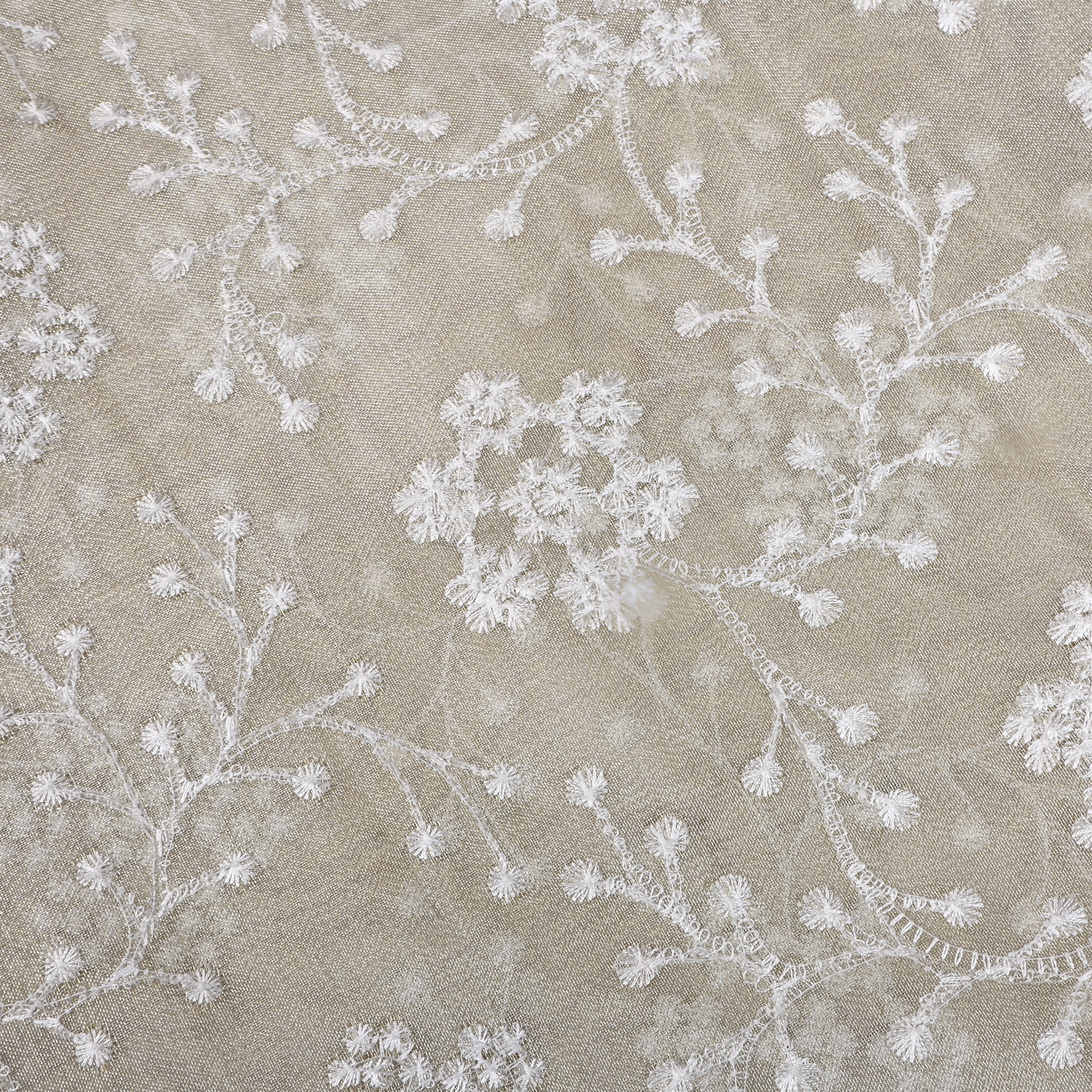 Off-White Floral Embroidered Tissue Fabric