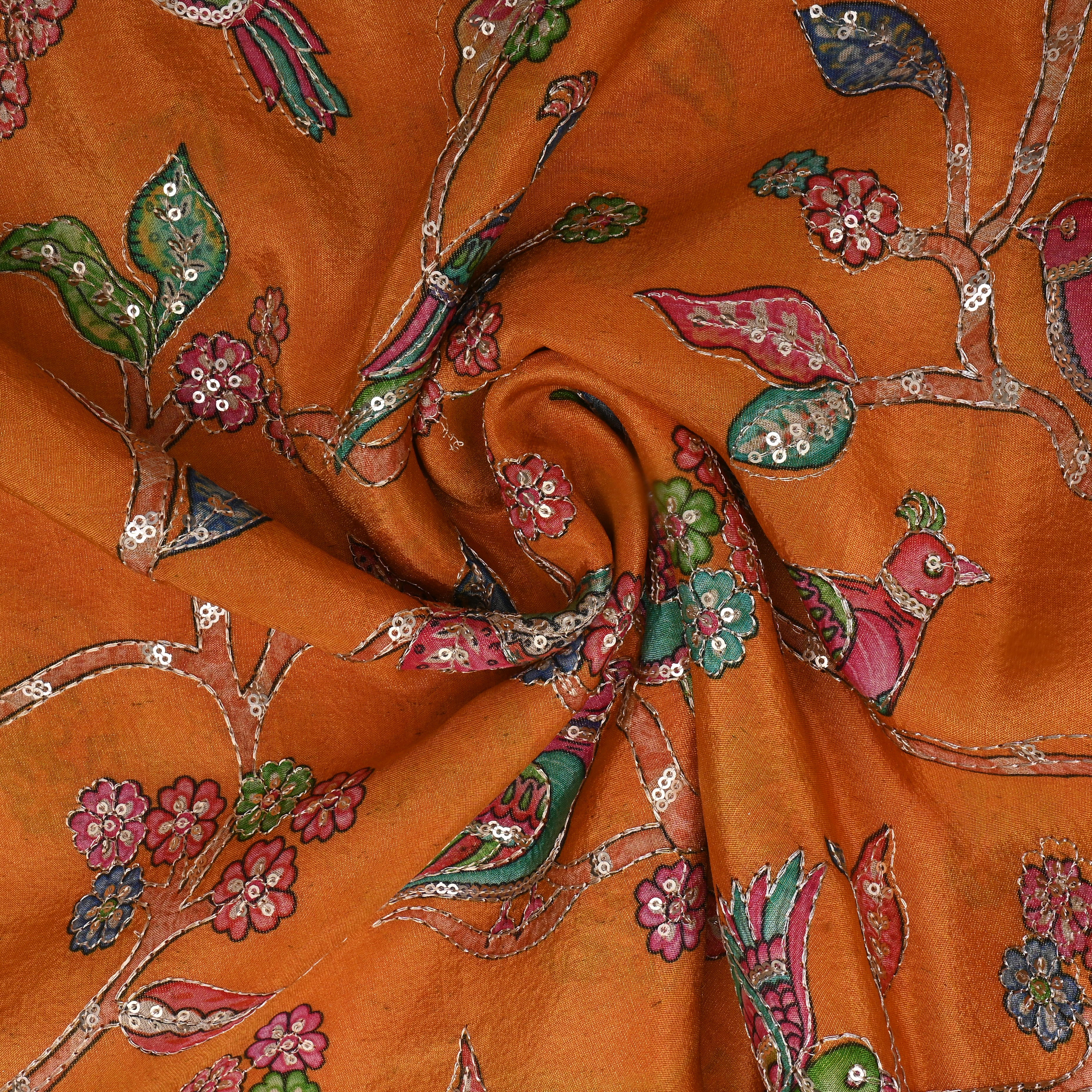 Light Orange Kalamkari Print Tissue Fabric