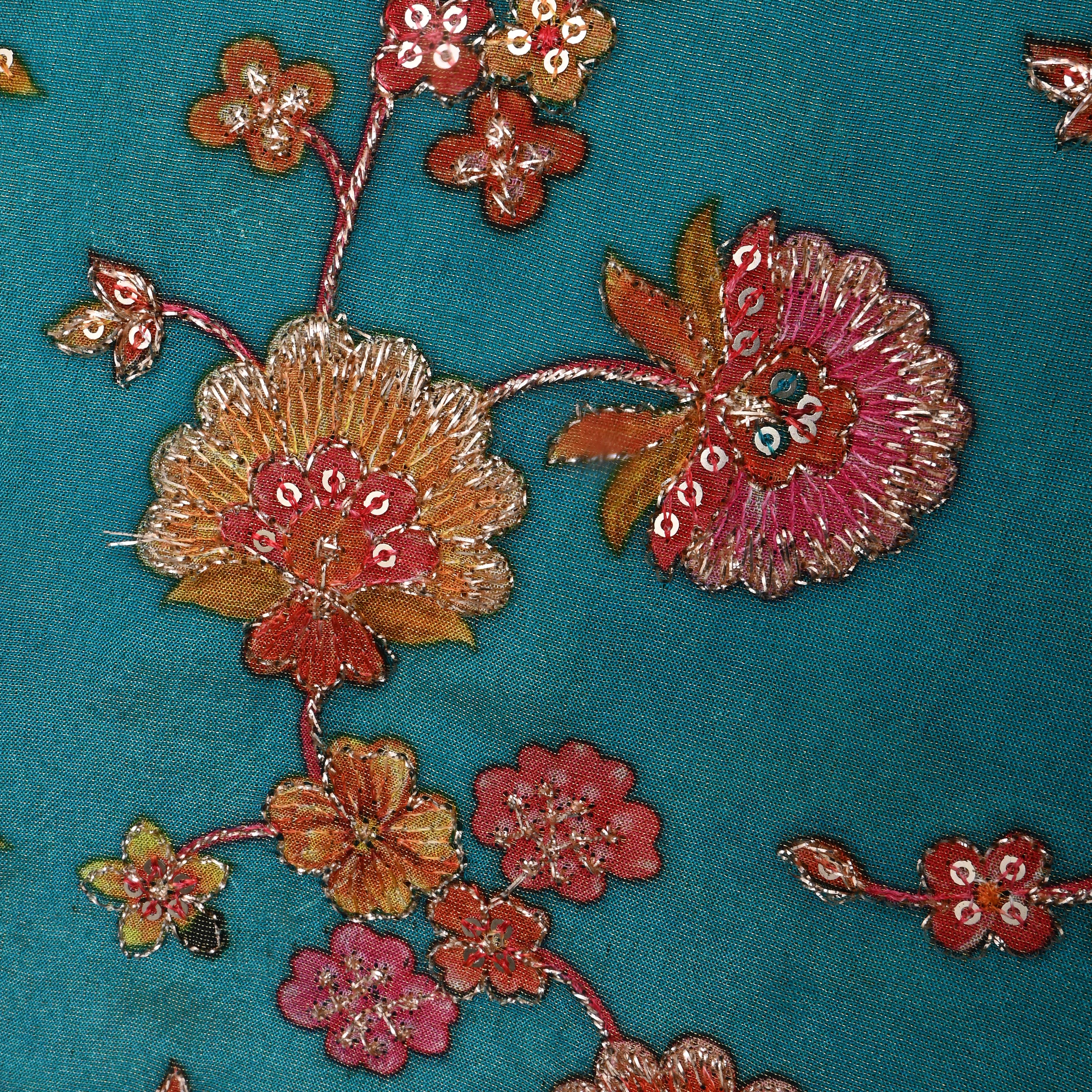 Light Sea Green Sequin Embroidered Tissue Fabric