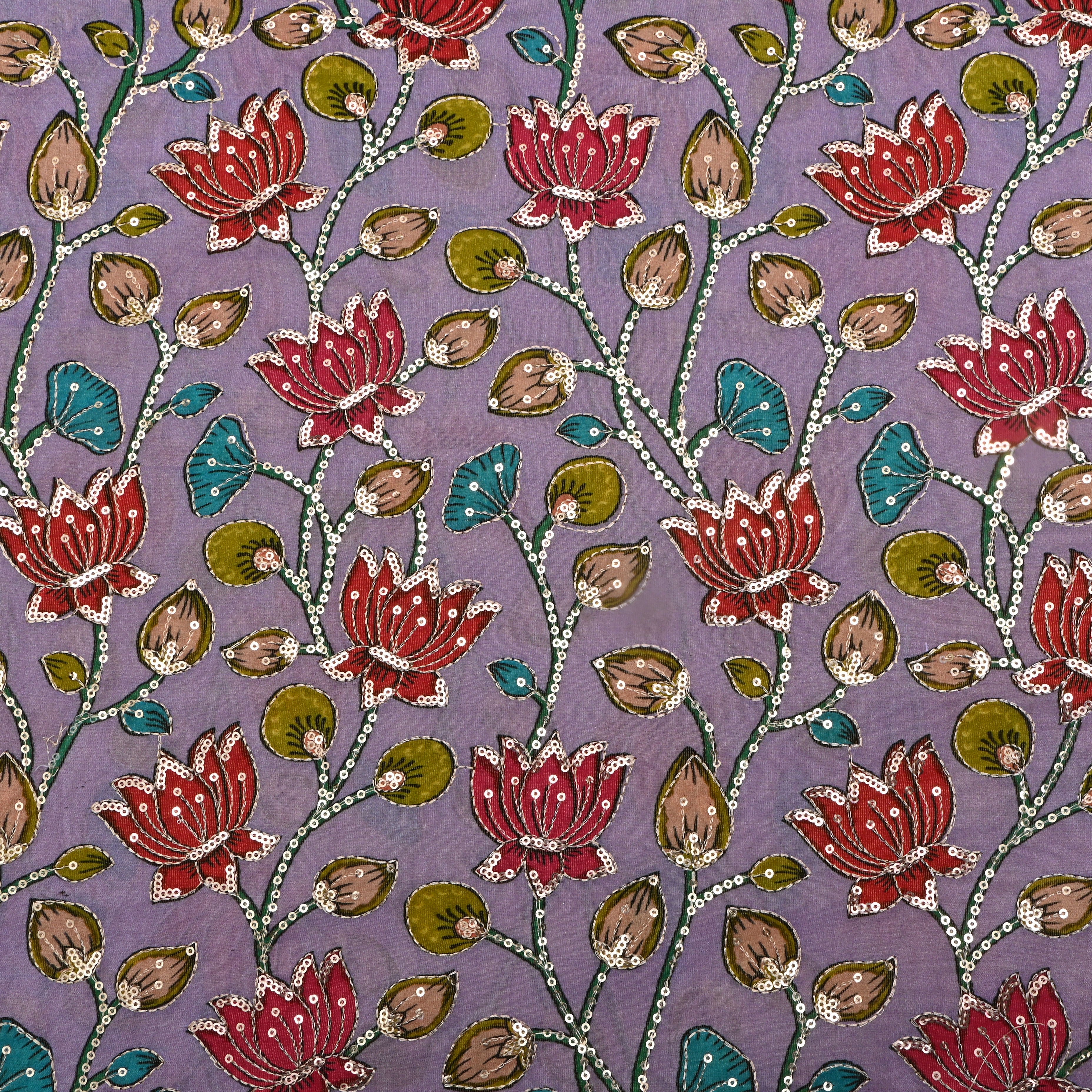 Deep Lilac Sequin Embroidered Tissue Fabric