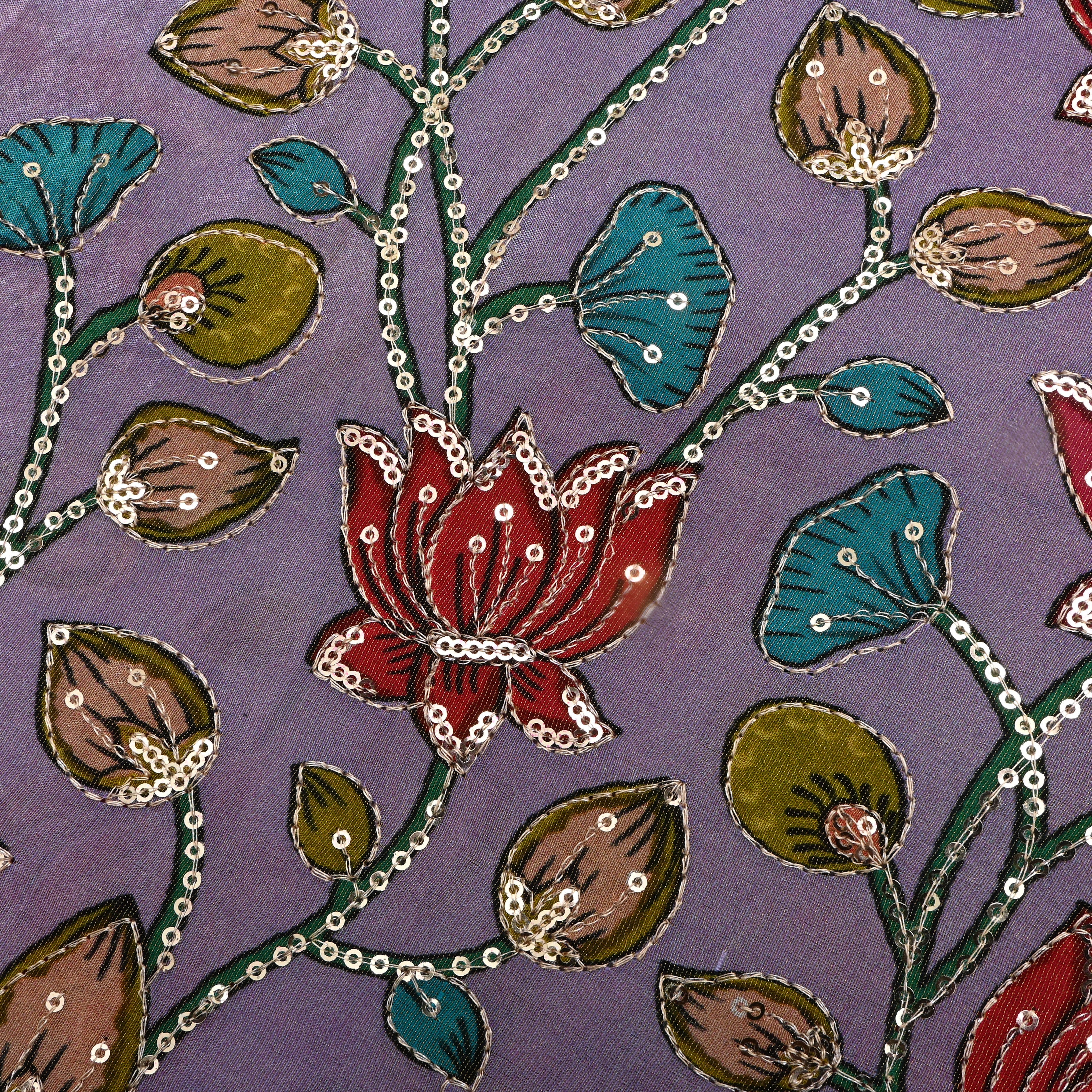 Deep Lilac Sequin Embroidered Tissue Fabric