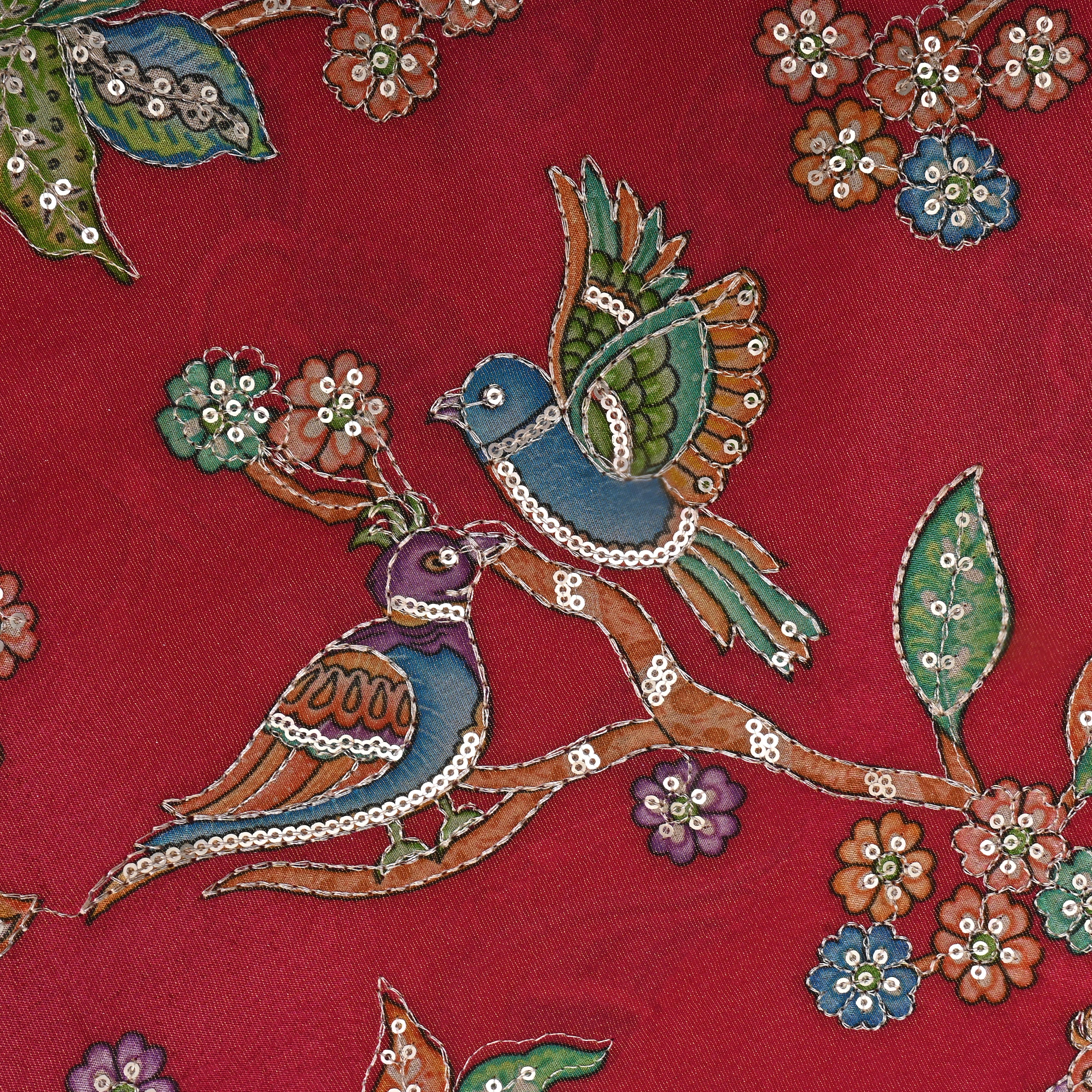 Pale Red Kalamkari Print Tissue Fabric