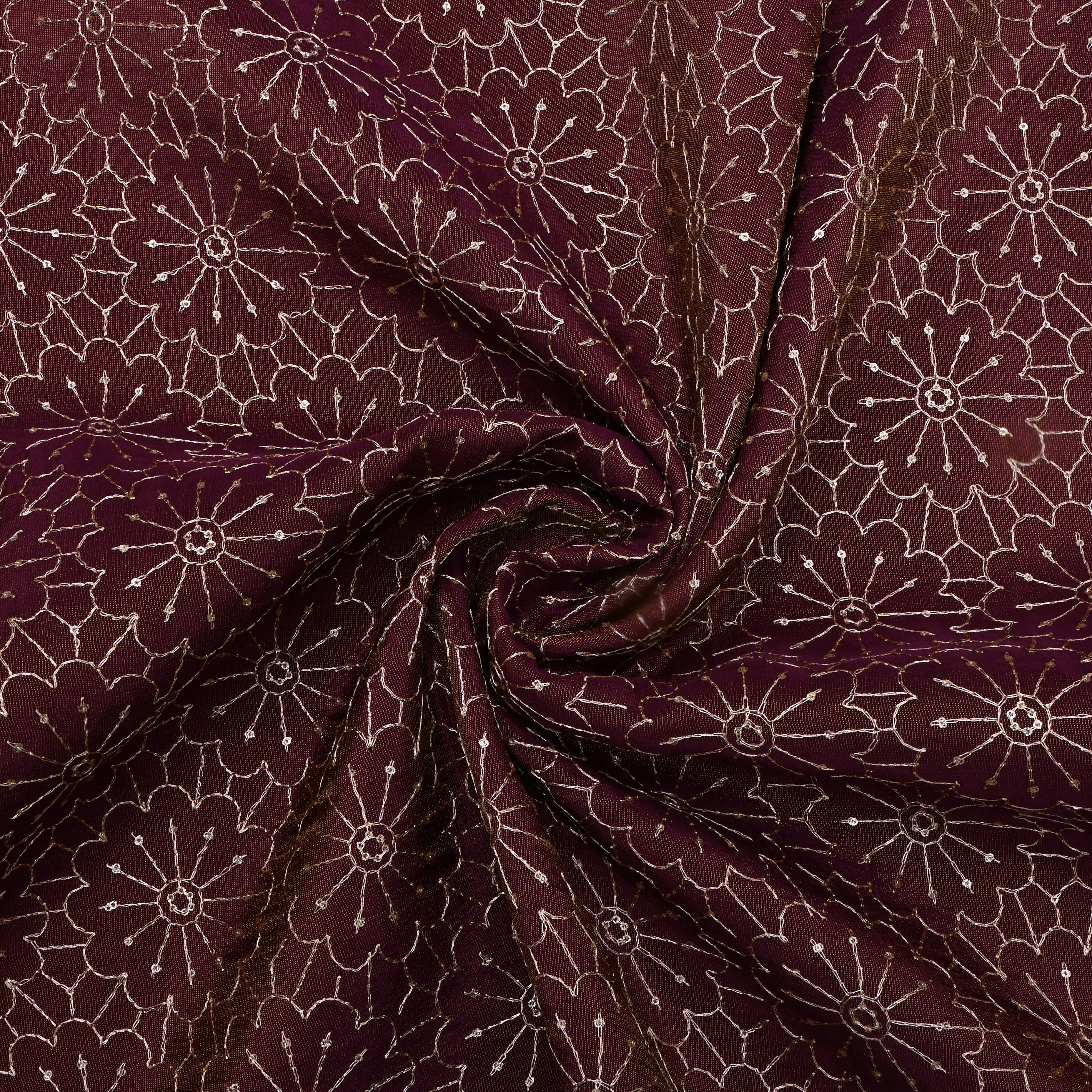 Dark Purple Embroidered Tissue Fabric