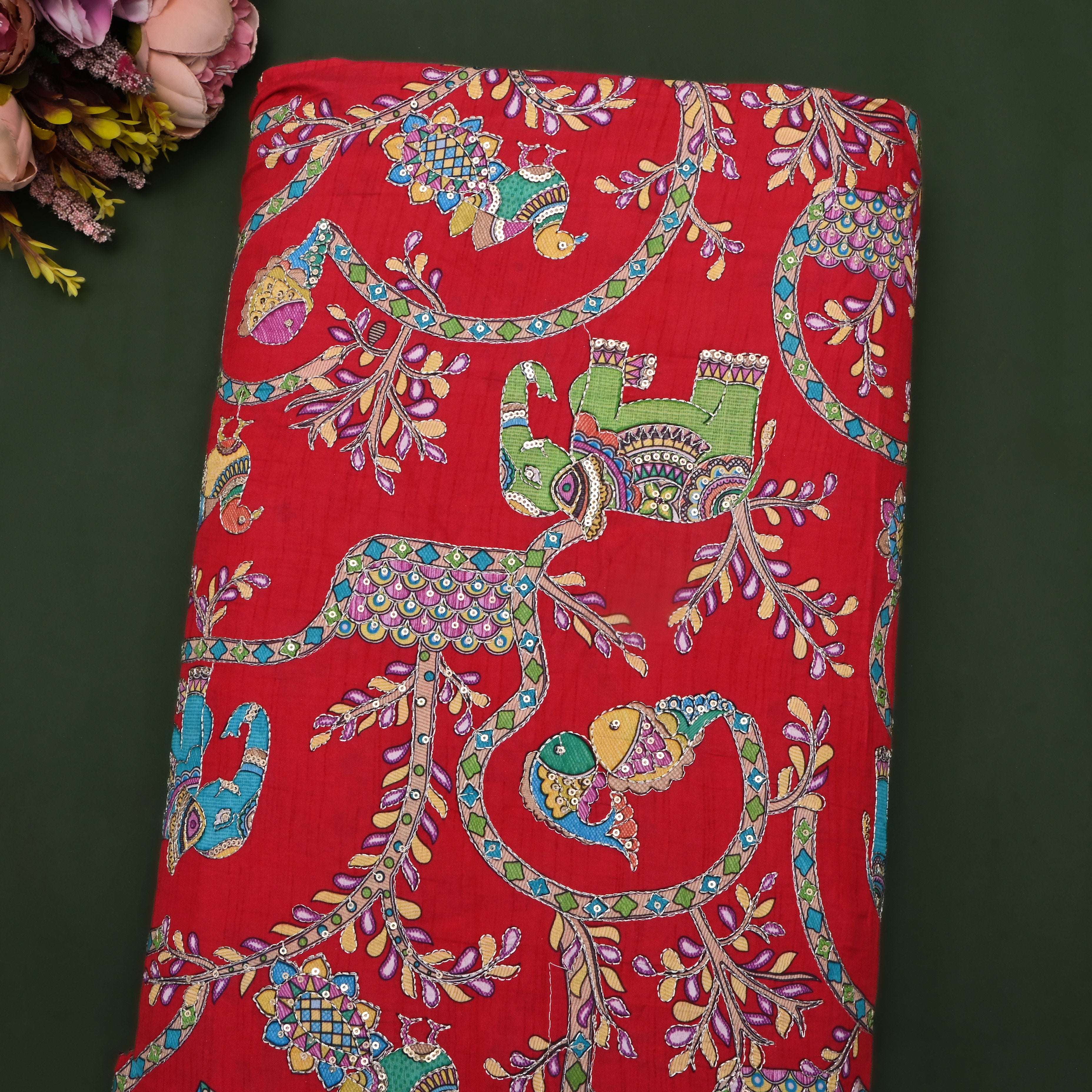 Bright Red Printed Silk Fabric