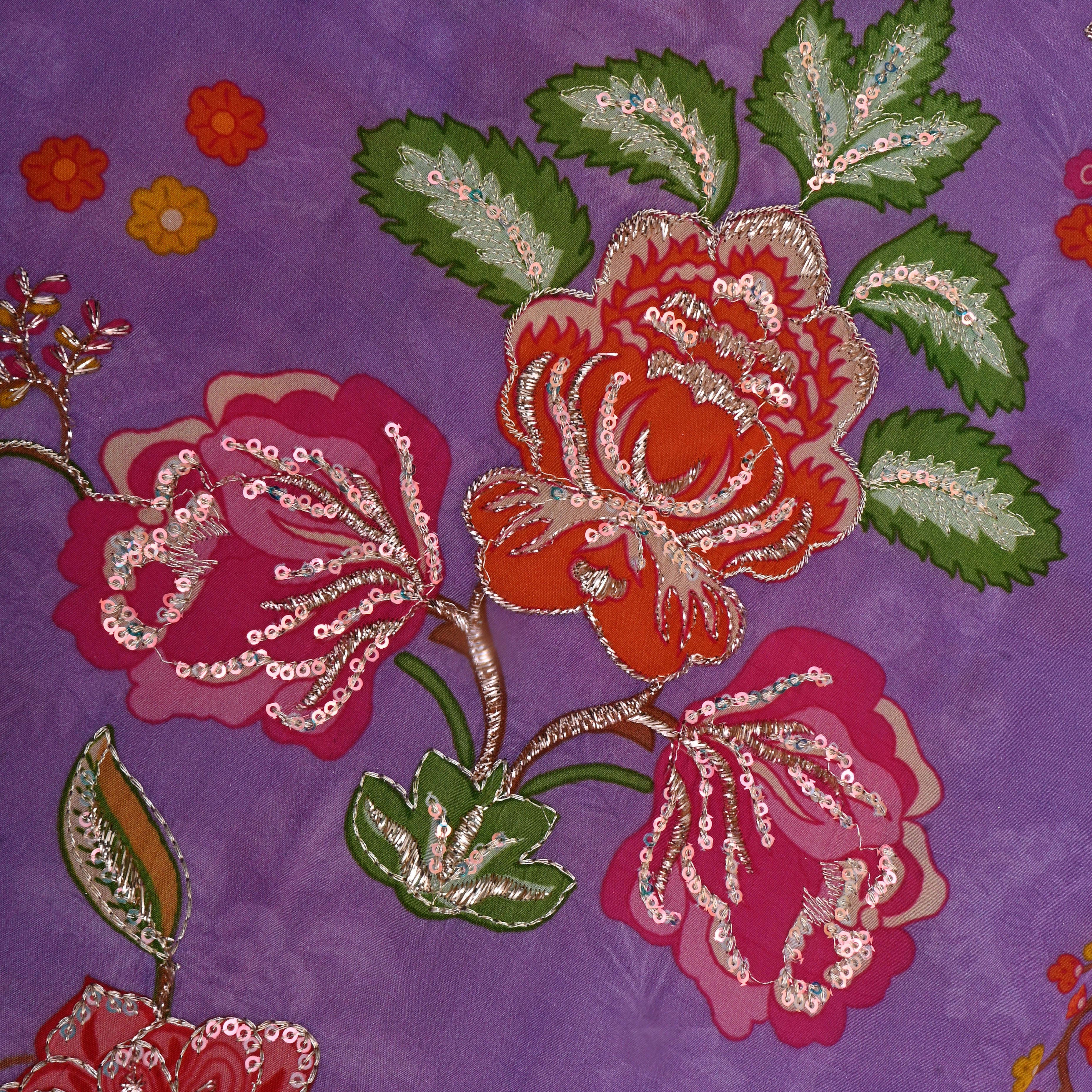 Deep Lavender Floral Print Silk Fabric