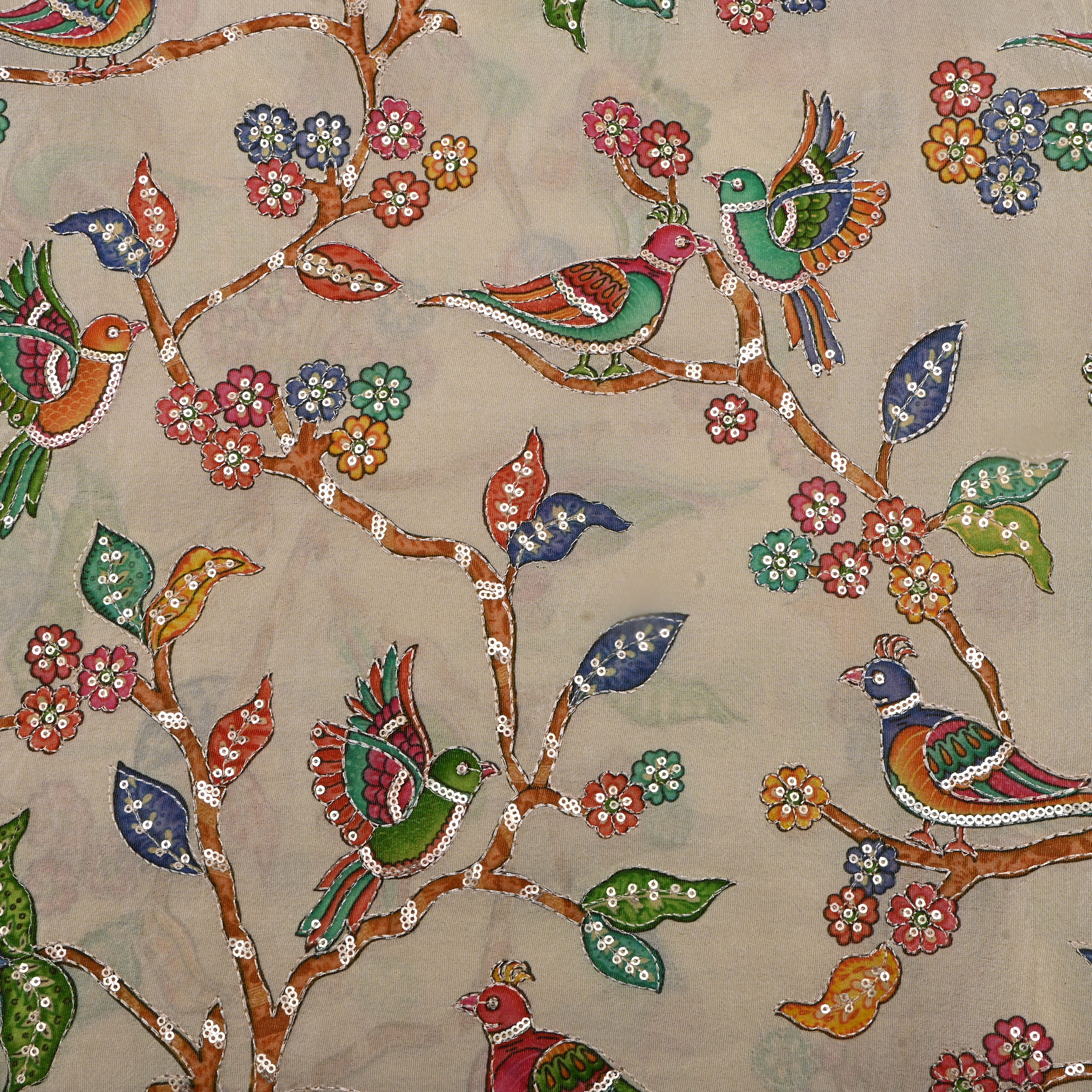 Light Beige Kalamkari Printed Tissue Fabric