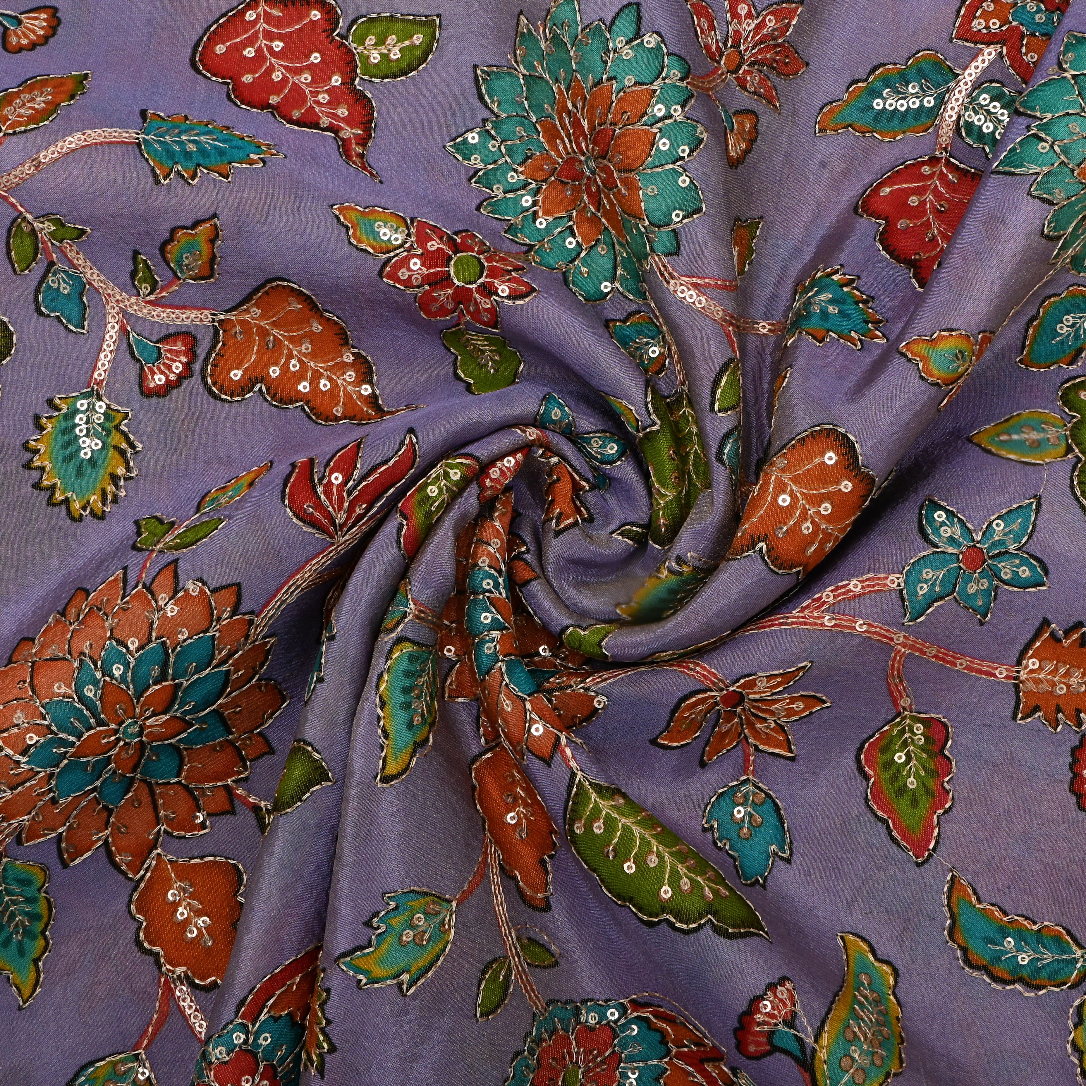 Lilac Sequin Embroidered Tissue Fabric