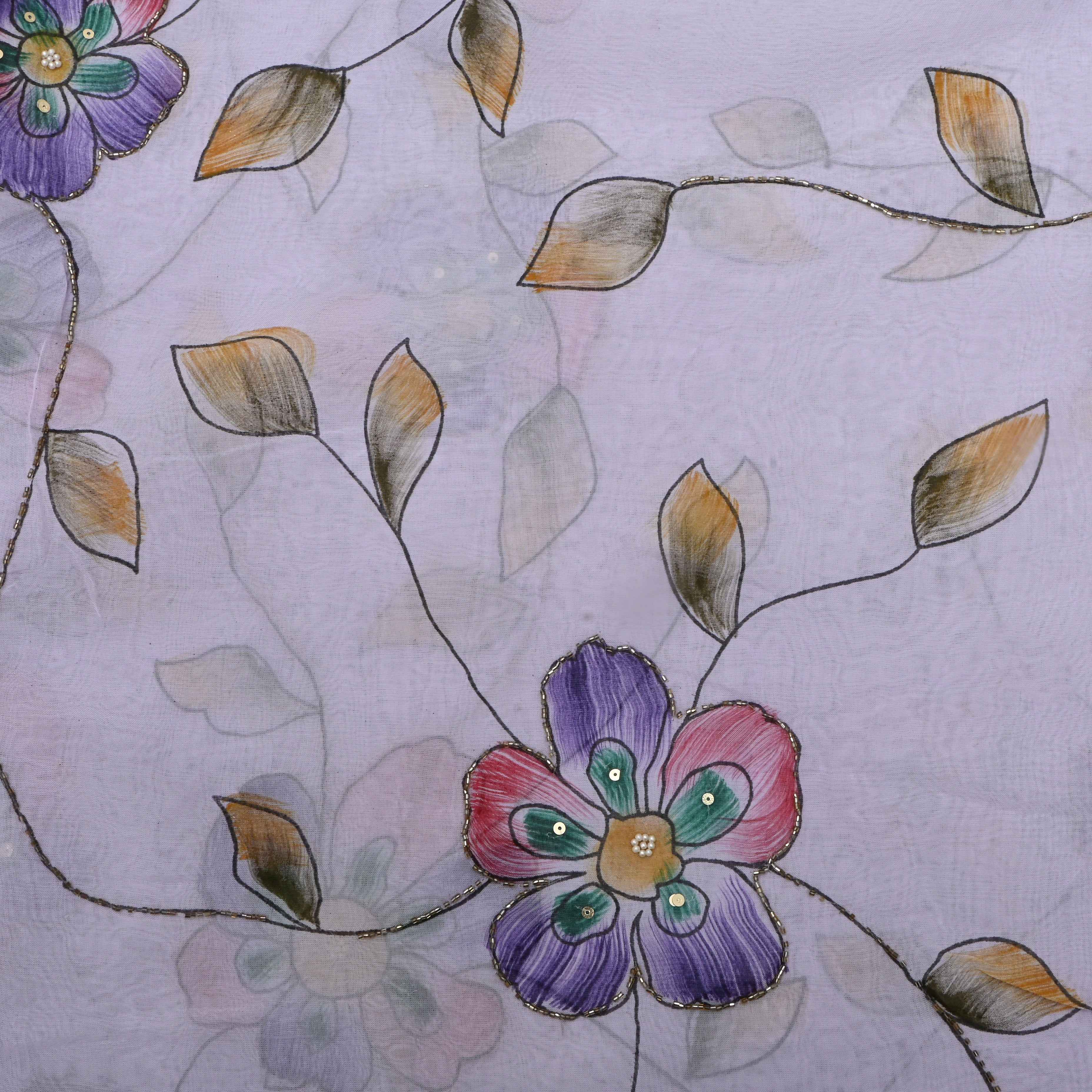 Light Lavender Floral Printed Organza Fabric