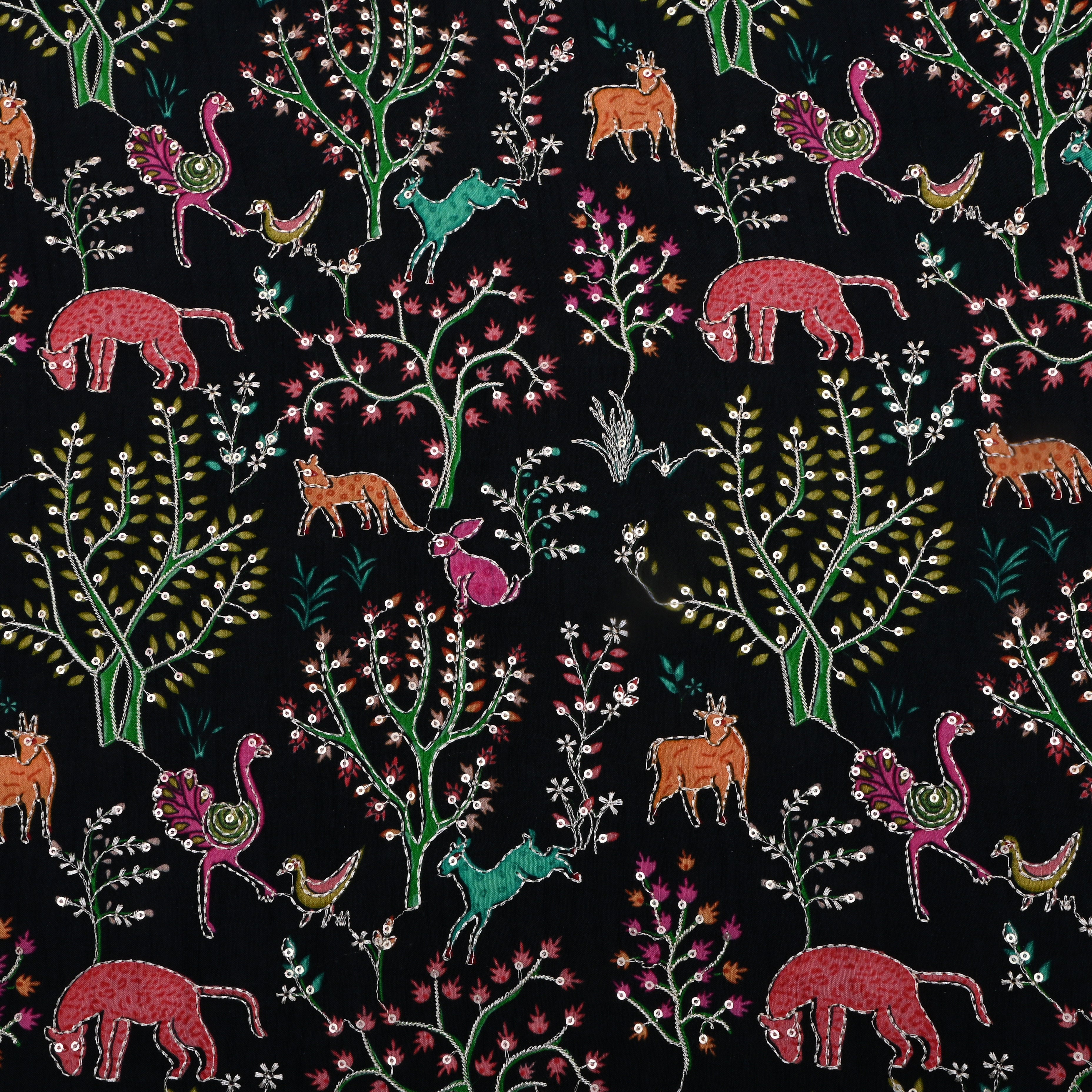 Black Jaal Embroidery Silk Fabric