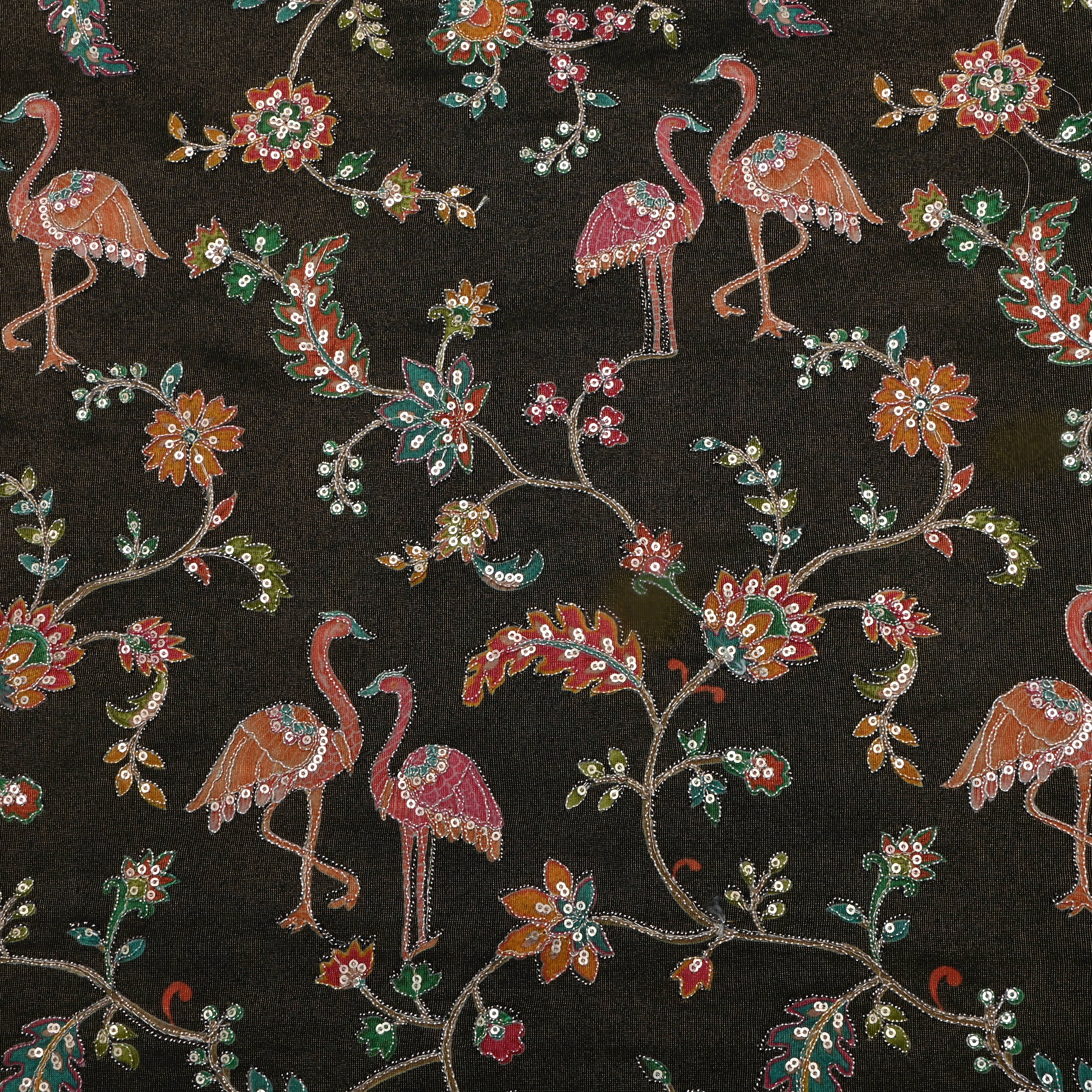 Deep Mehendi Green Floral Printed Tissue Fabric