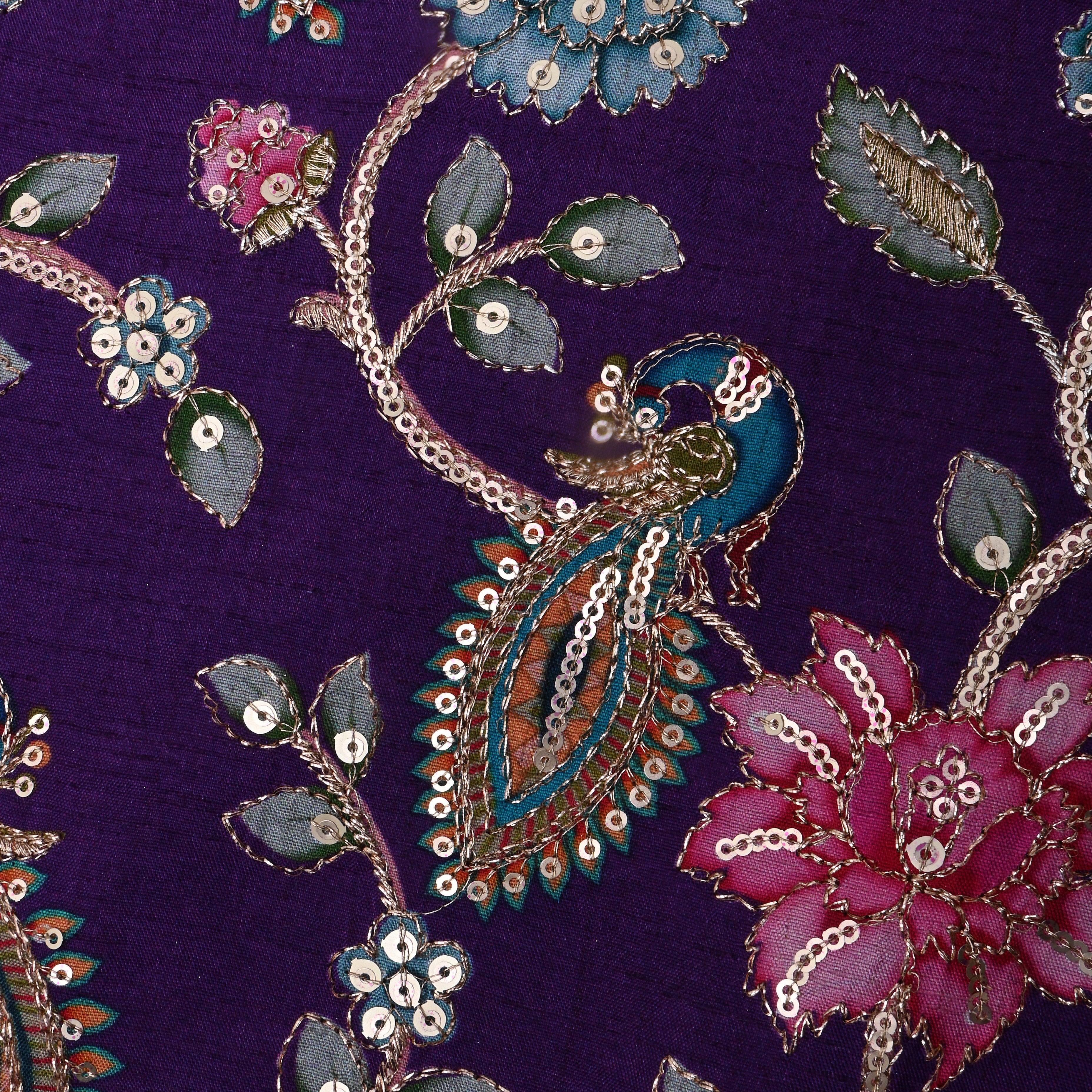 Indigo Floral Printed Silk Fabric