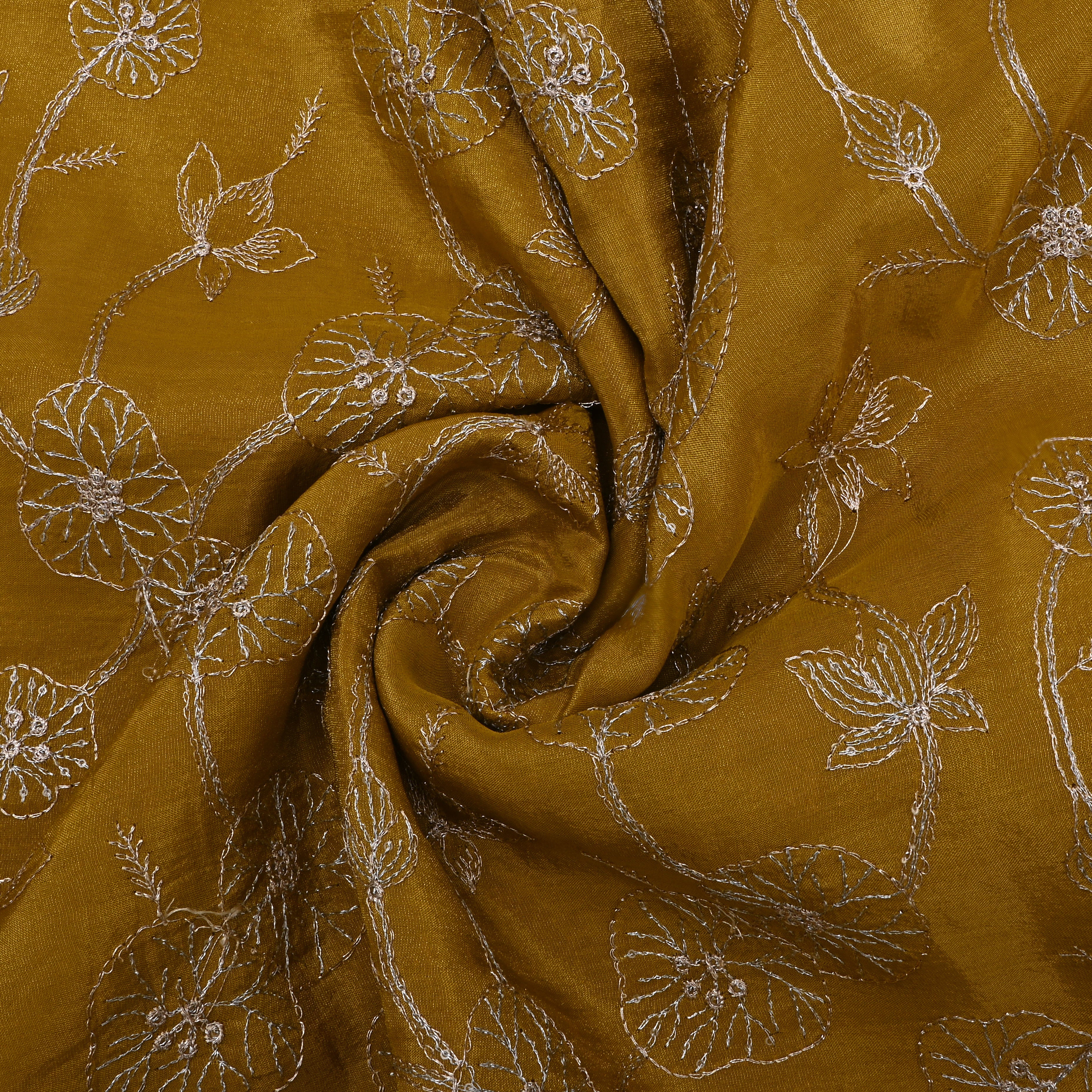 Earthy Yellow Embroidered Tissue Fabric