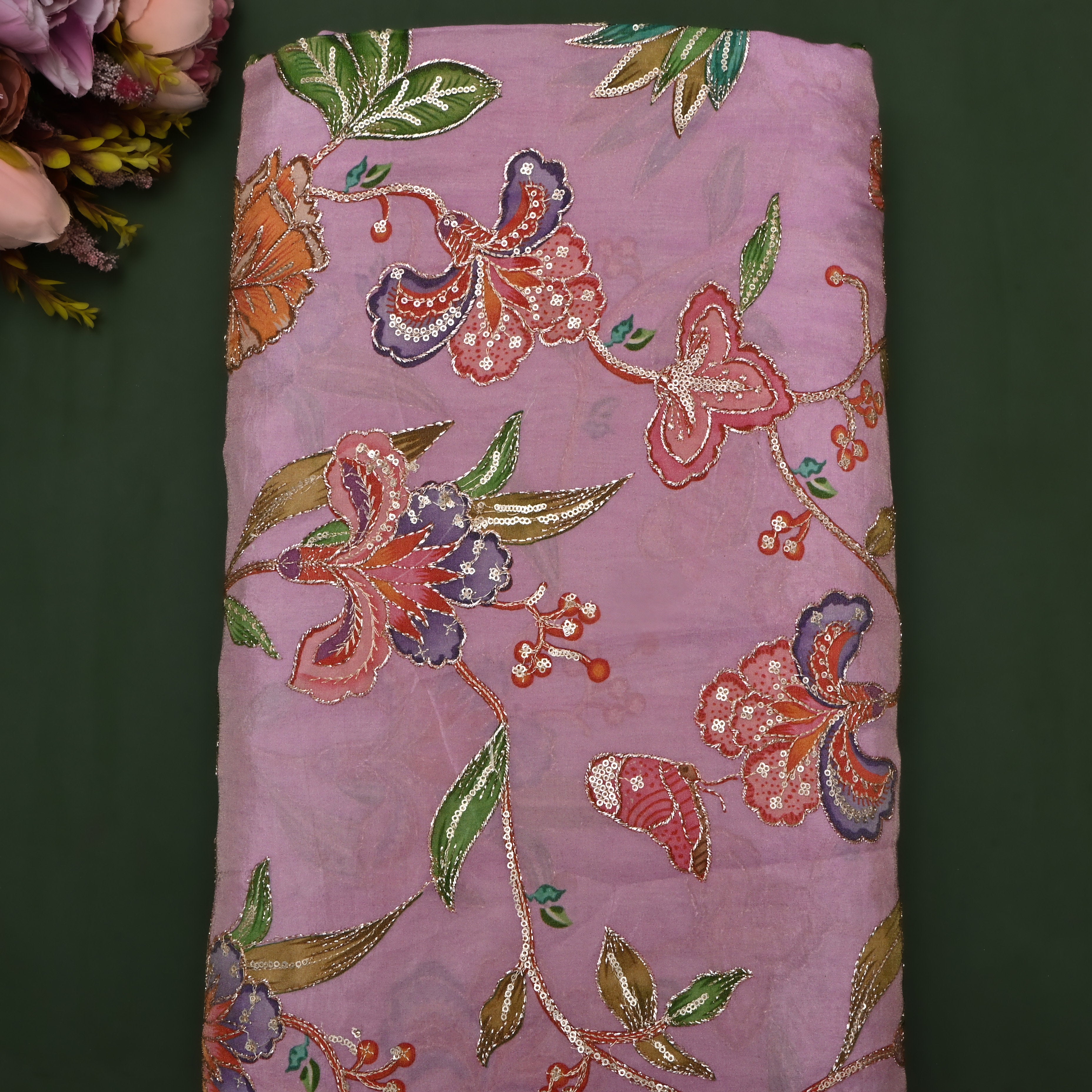 Charm Pink Floral Printed Tissue Fabric