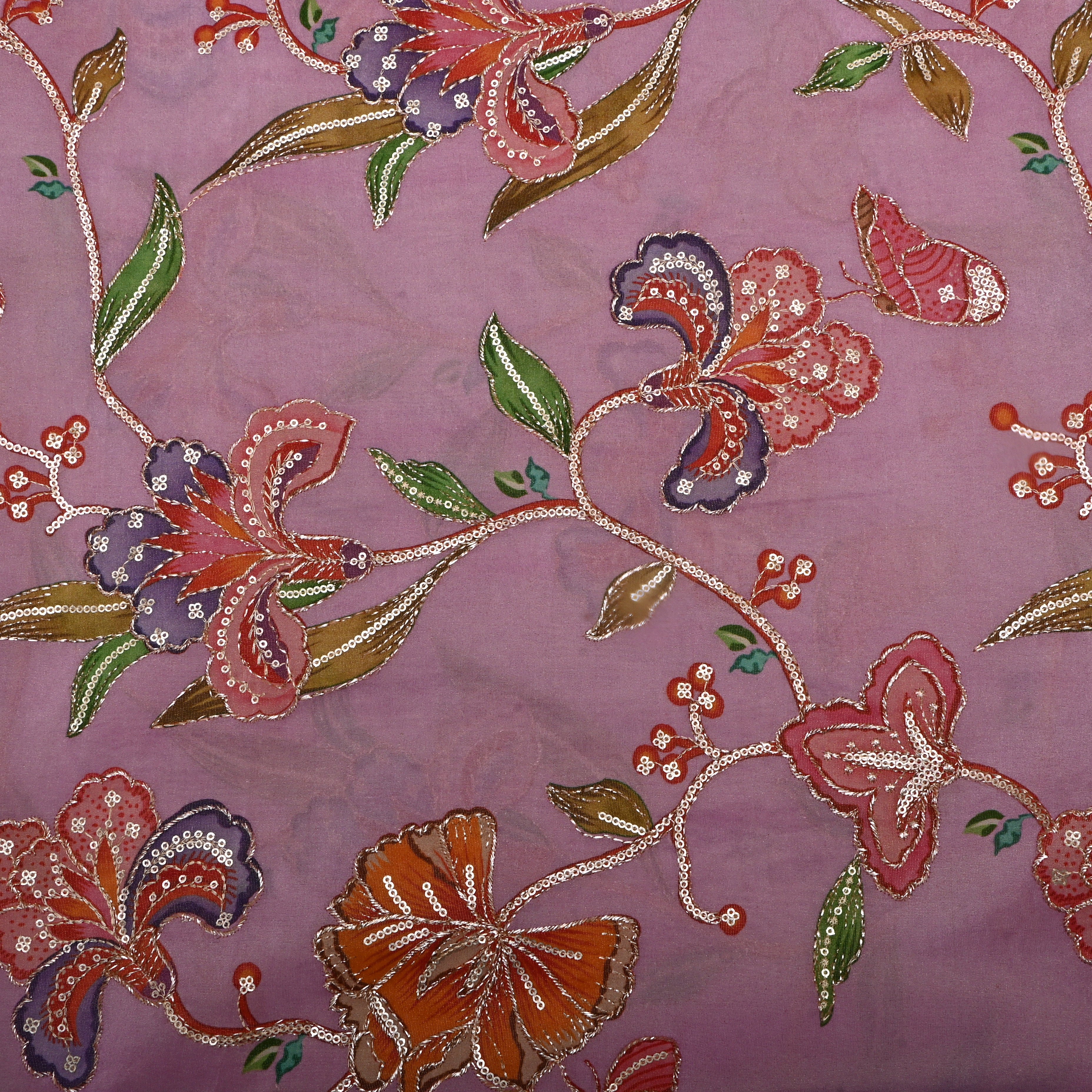 Charm Pink Floral Printed Tissue Fabric