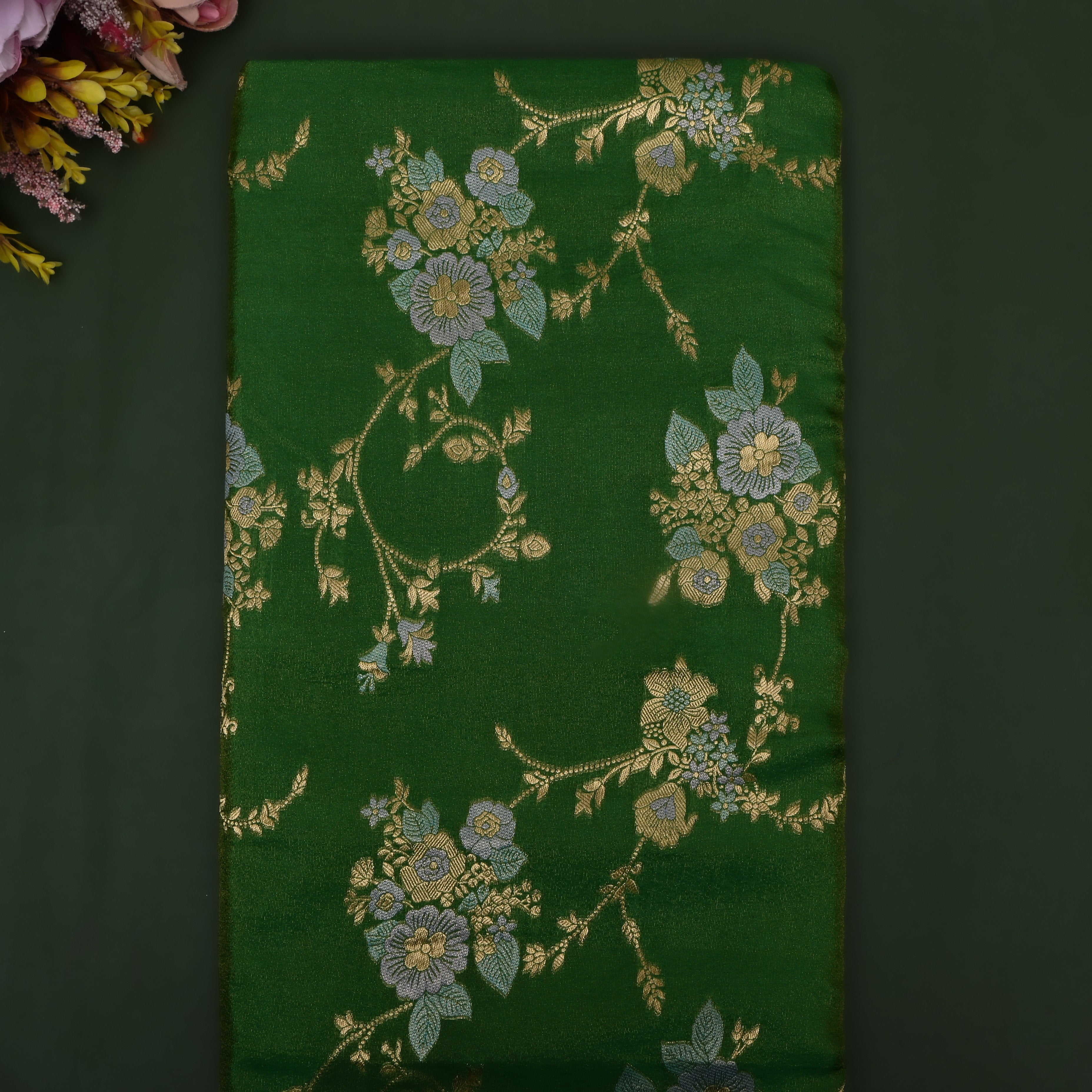 Grass Green Zari Weave Tissue Fabric