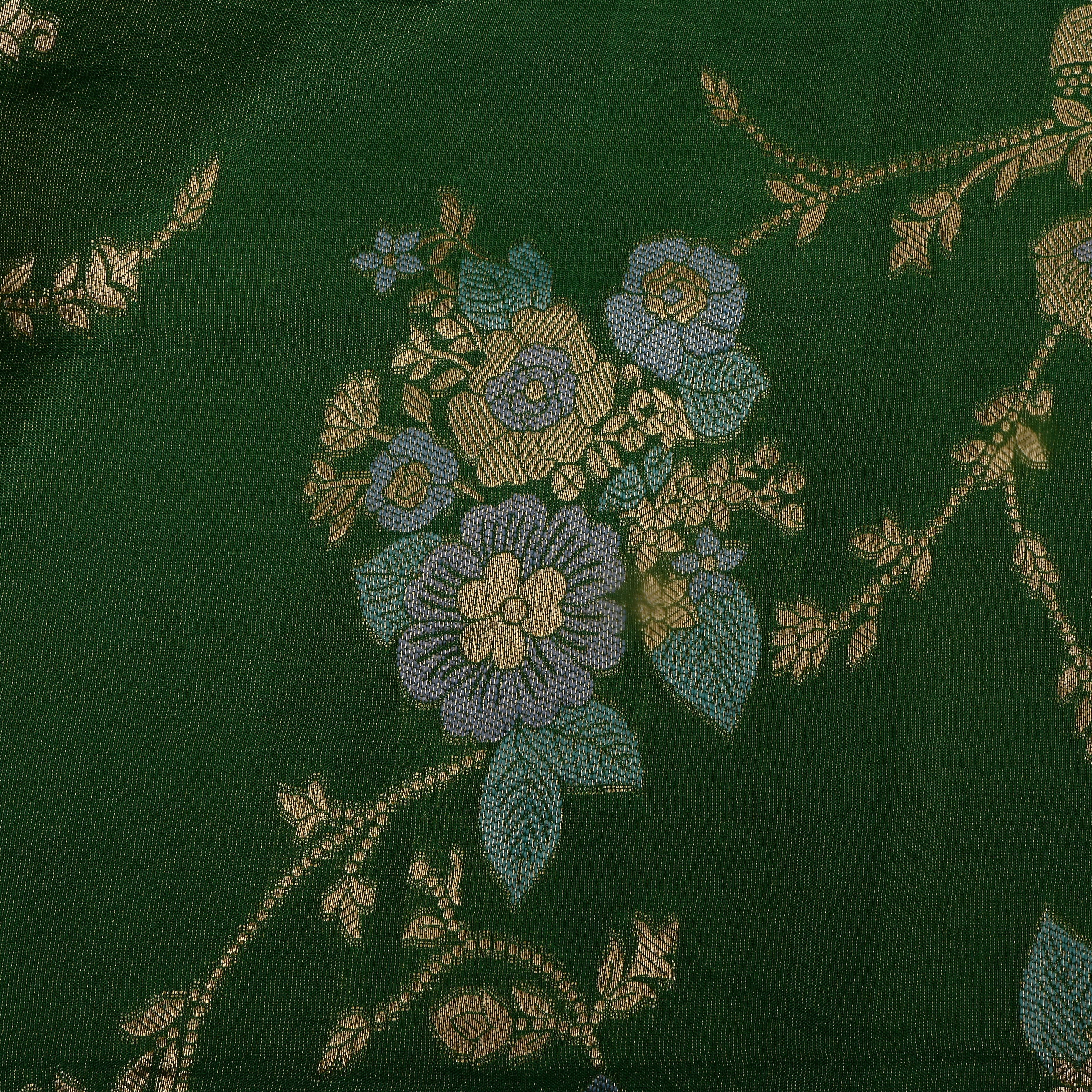 Grass Green Zari Weave Tissue Fabric