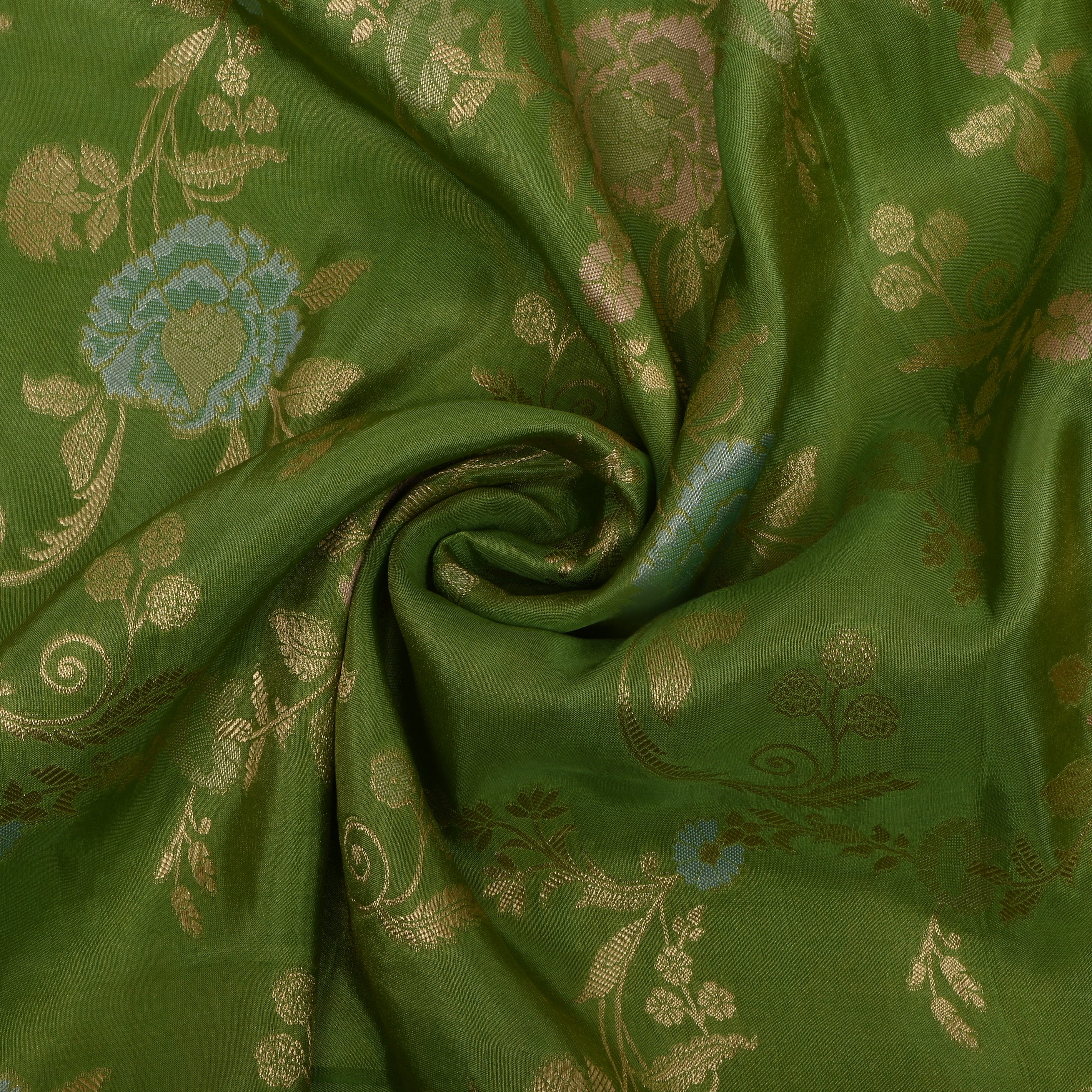 Olive Green Zari Weave Tissue Fabric