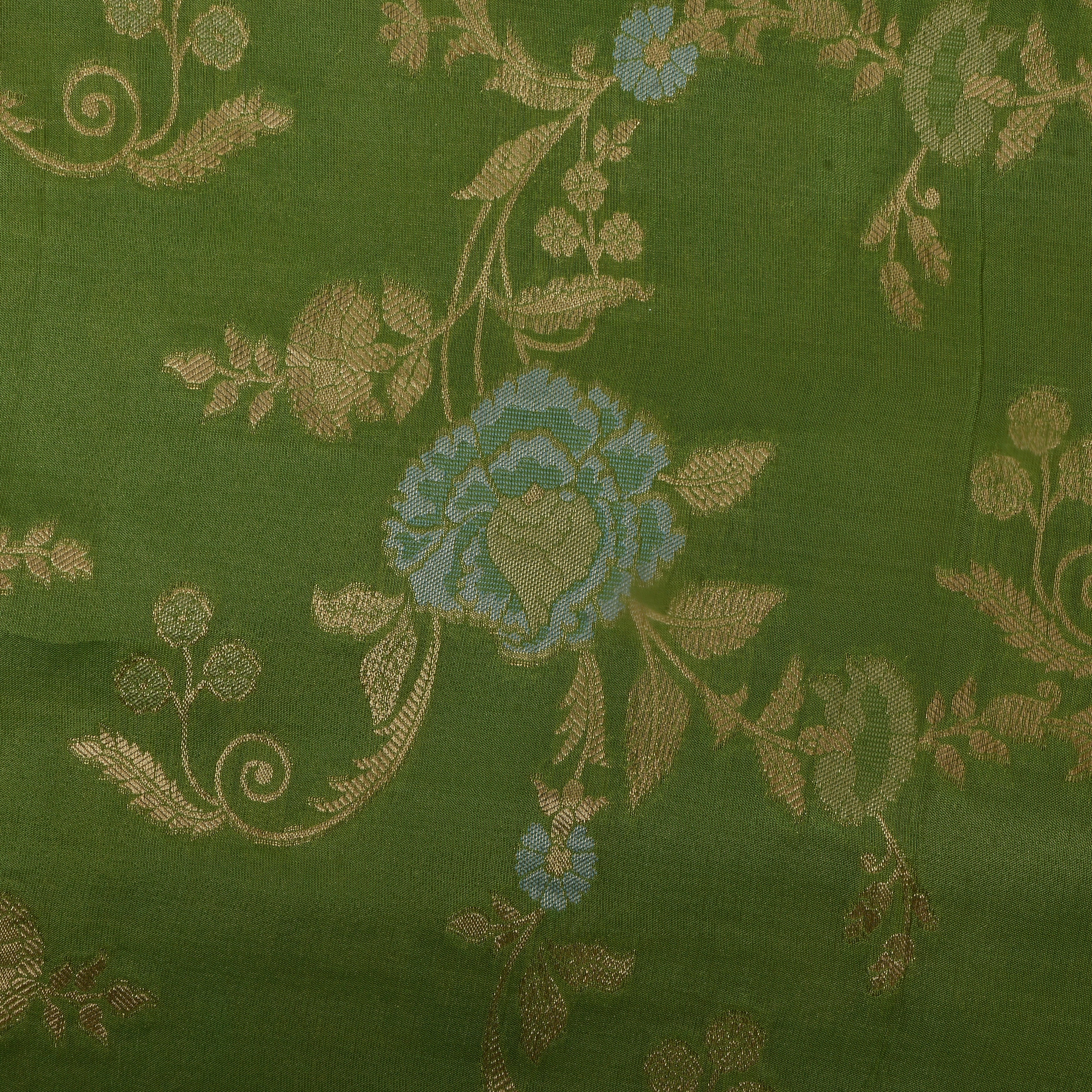 Olive Green Zari Weave Tissue Fabric