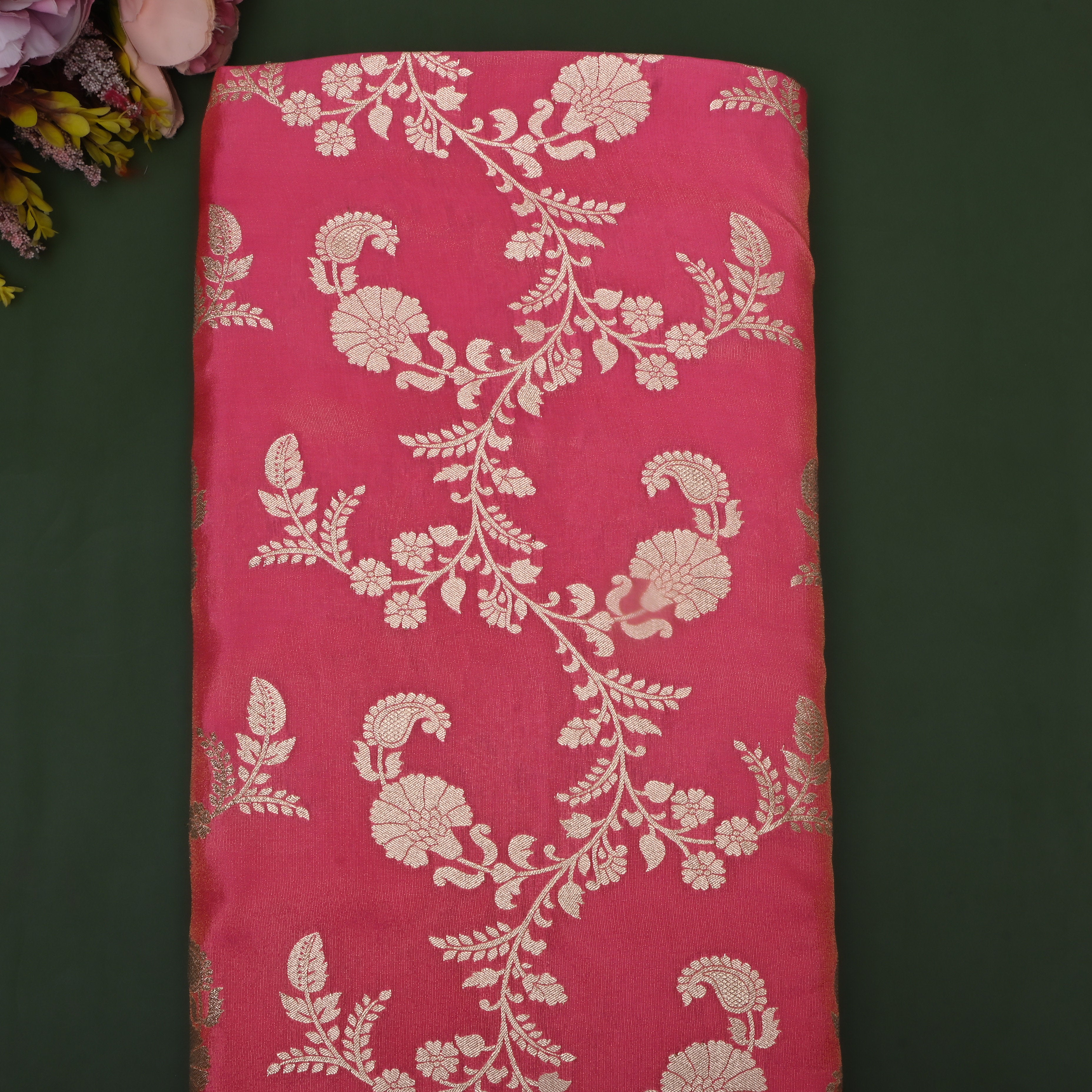 Vintage Pink Zari Woven Tissue Fabric