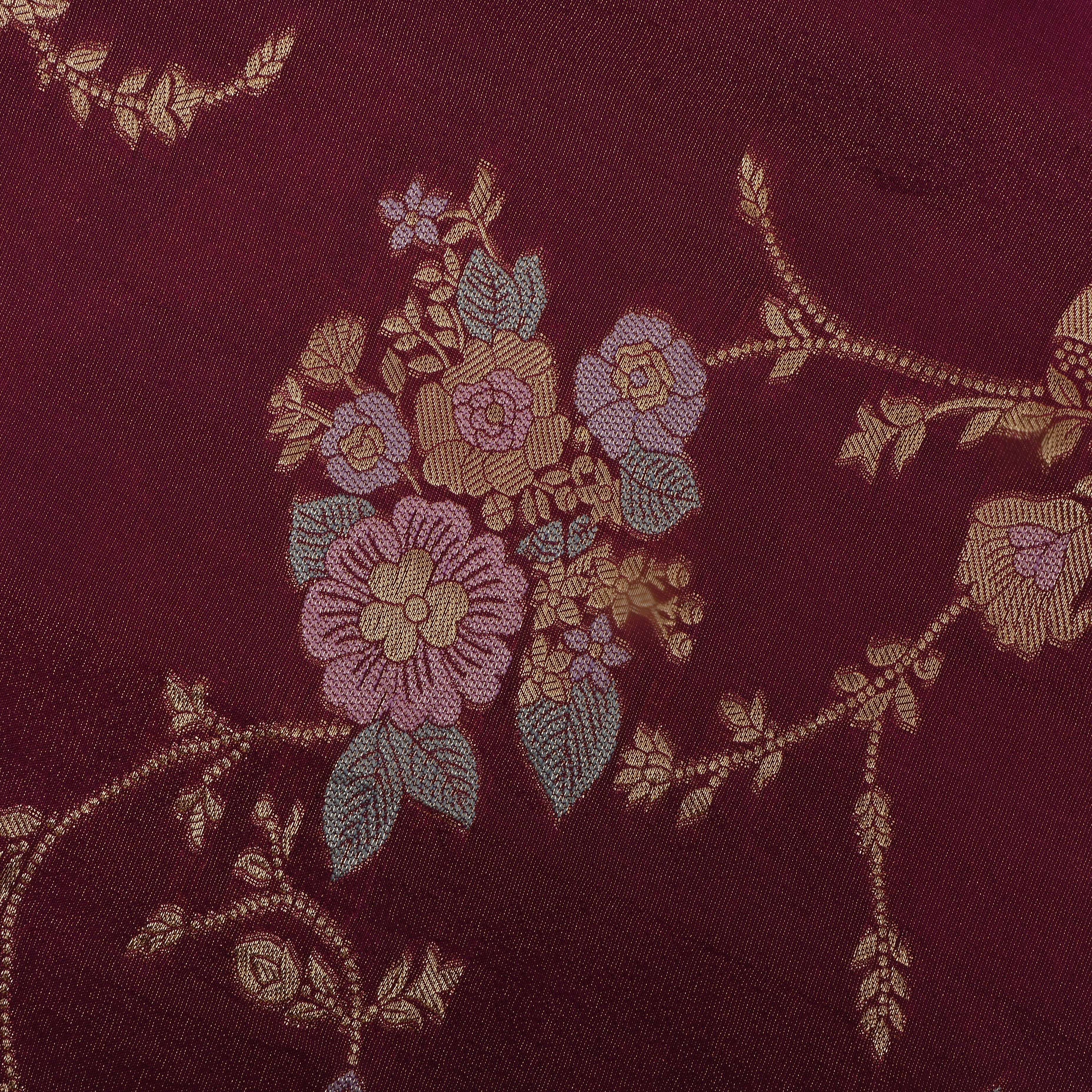 Apple Red Zari Weave Tissue Fabric