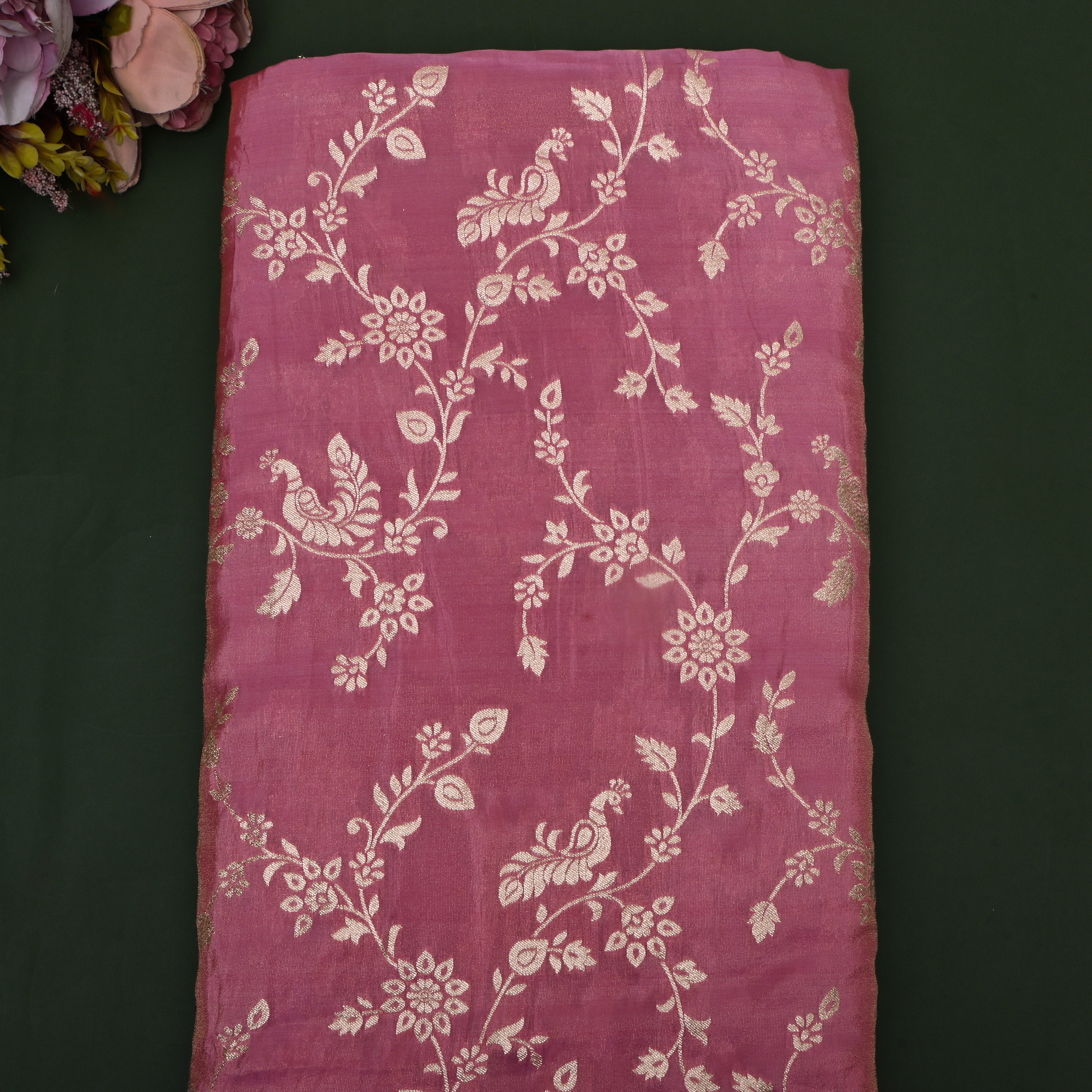Earthy Pink Jamawar Tissue Fabric