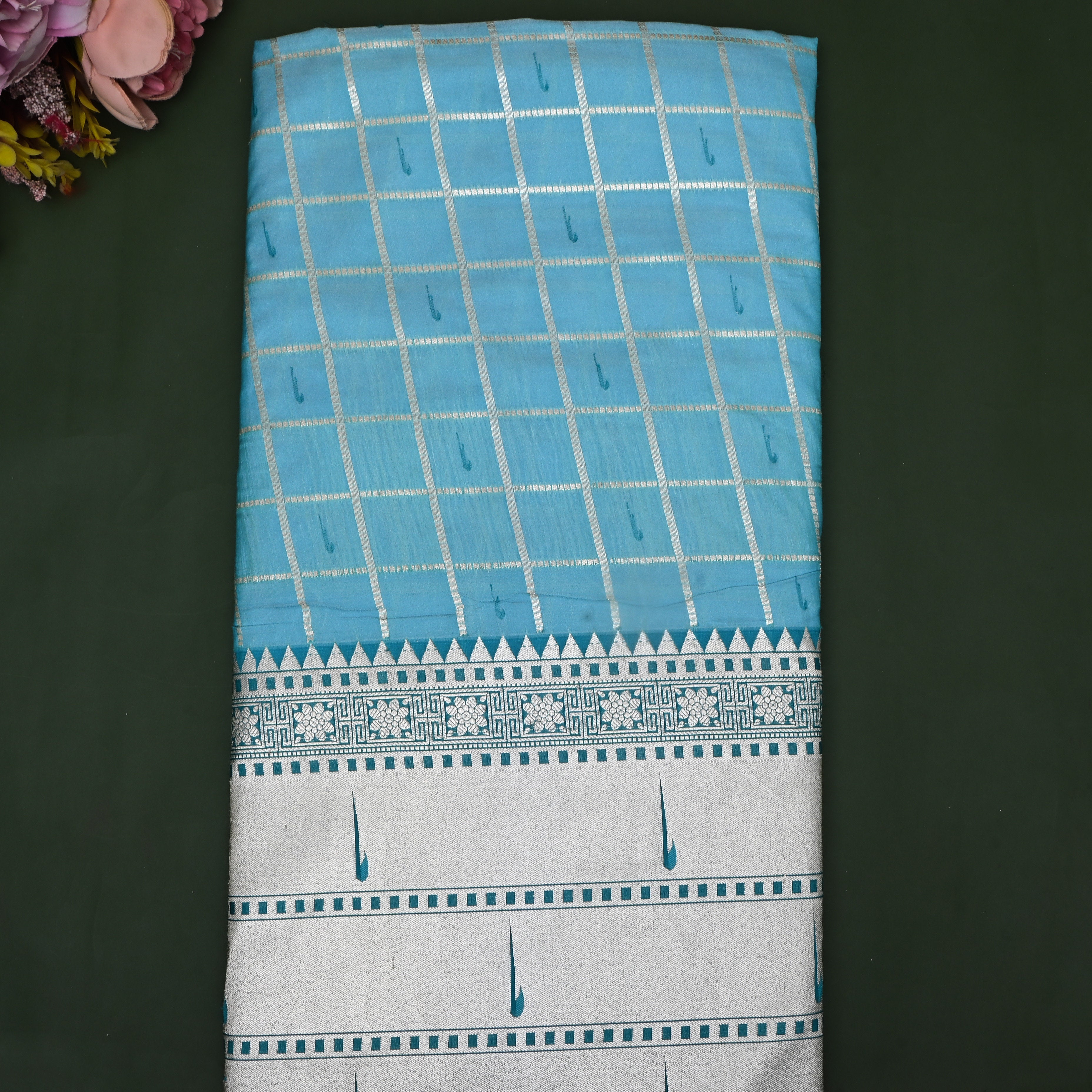 Sky Blue Paithani Weave Silk Fabric
