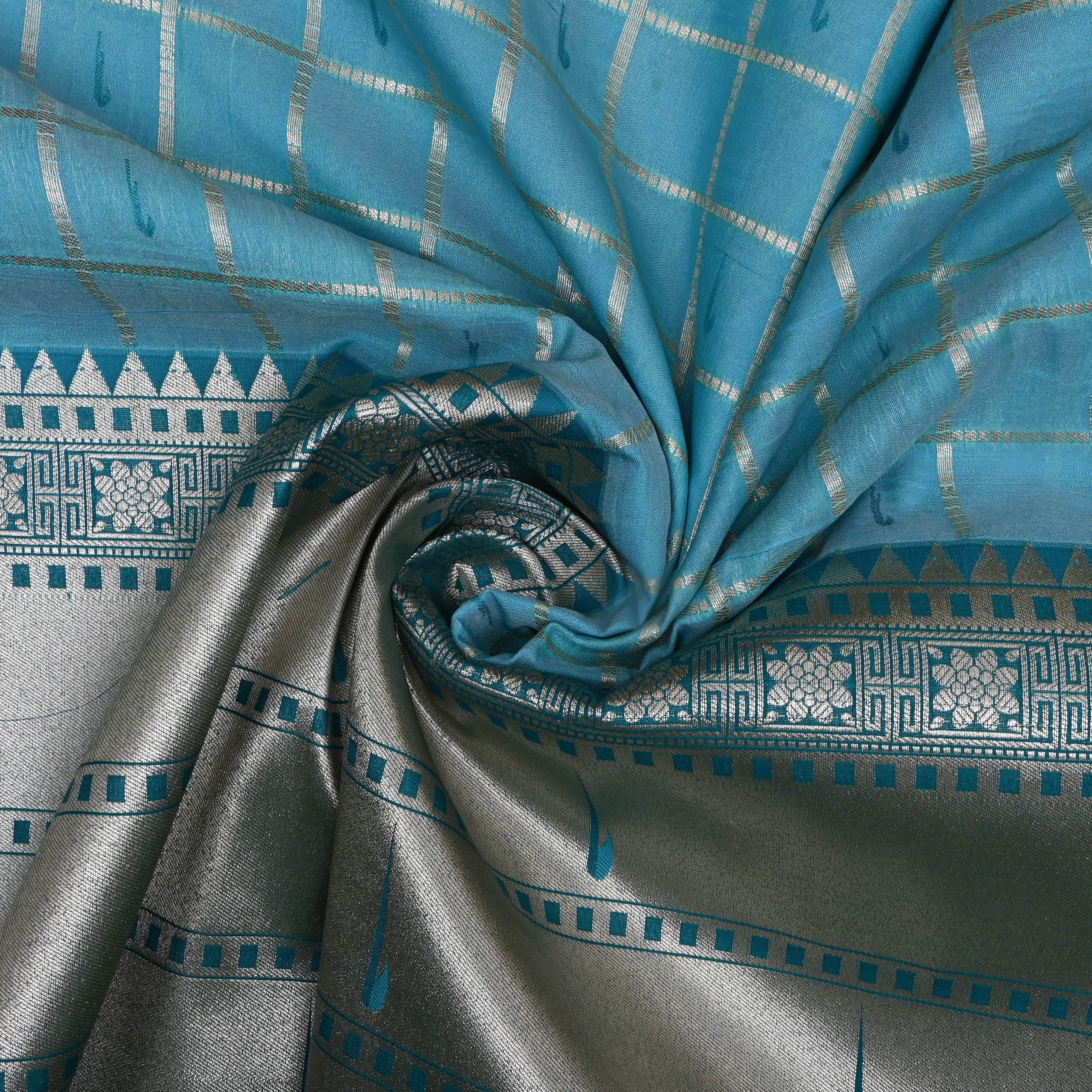 Sky Blue Paithani Weave Silk Fabric