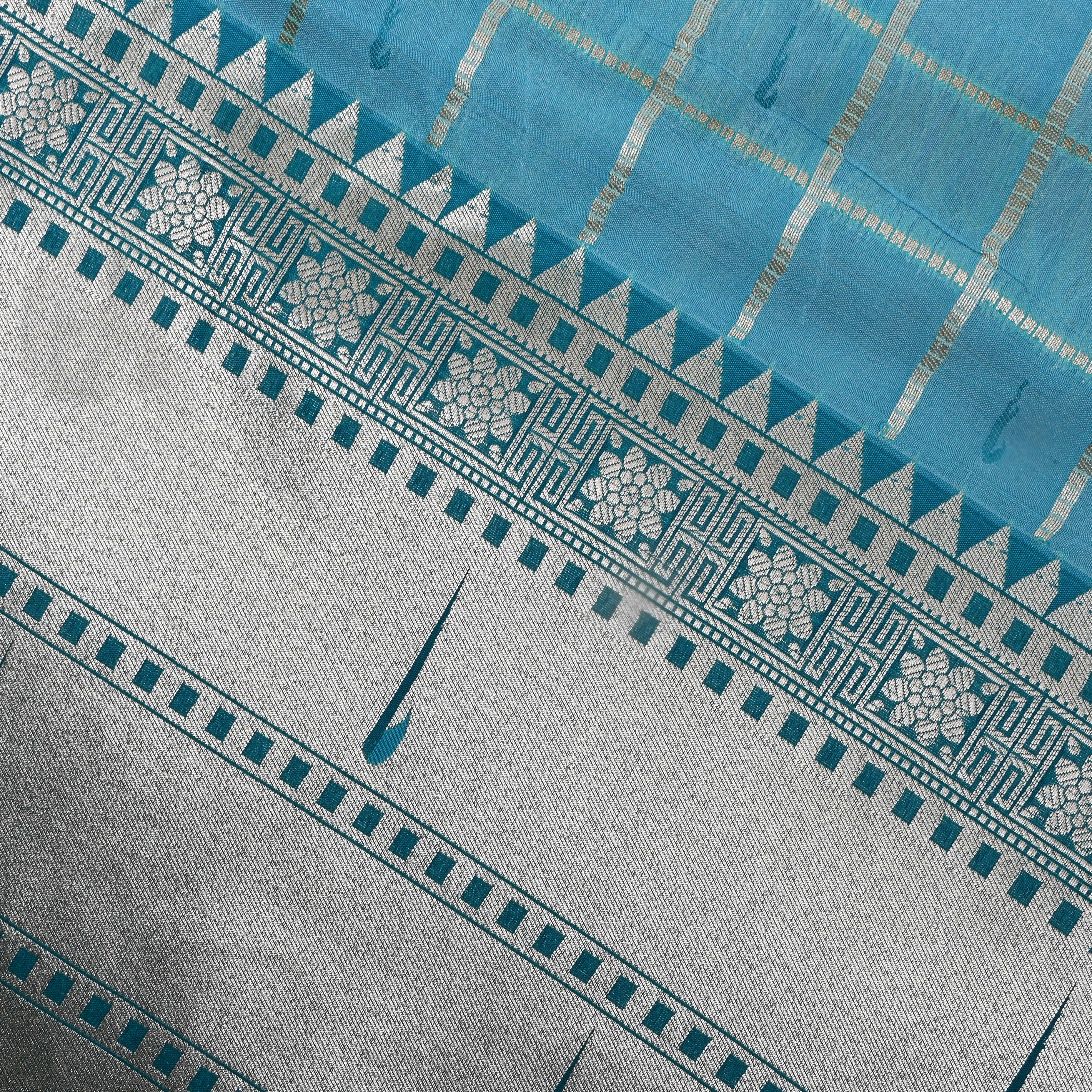 Sky Blue Paithani Weave Silk Fabric
