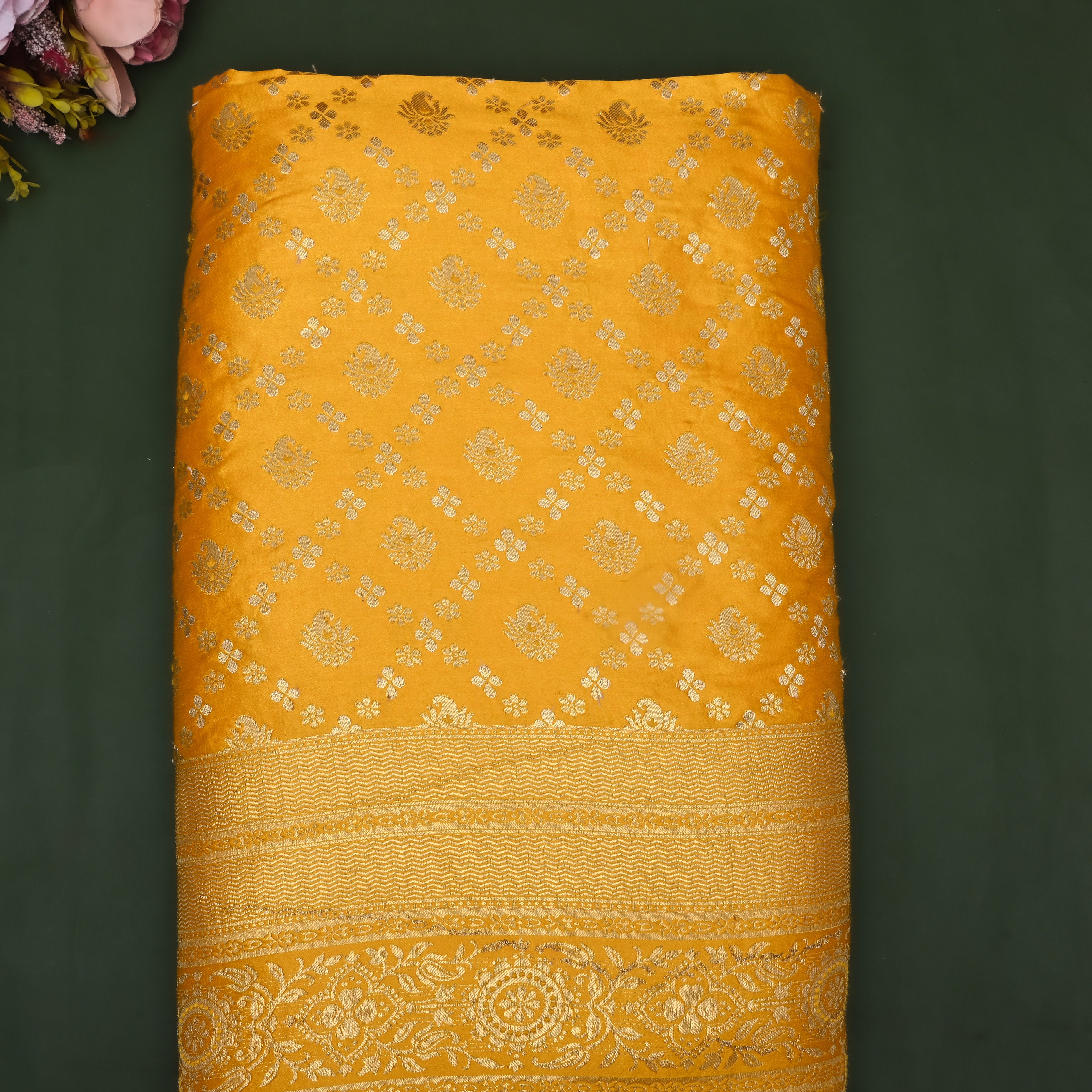 Marigold Yellow Zari Woven Silk Fabric
