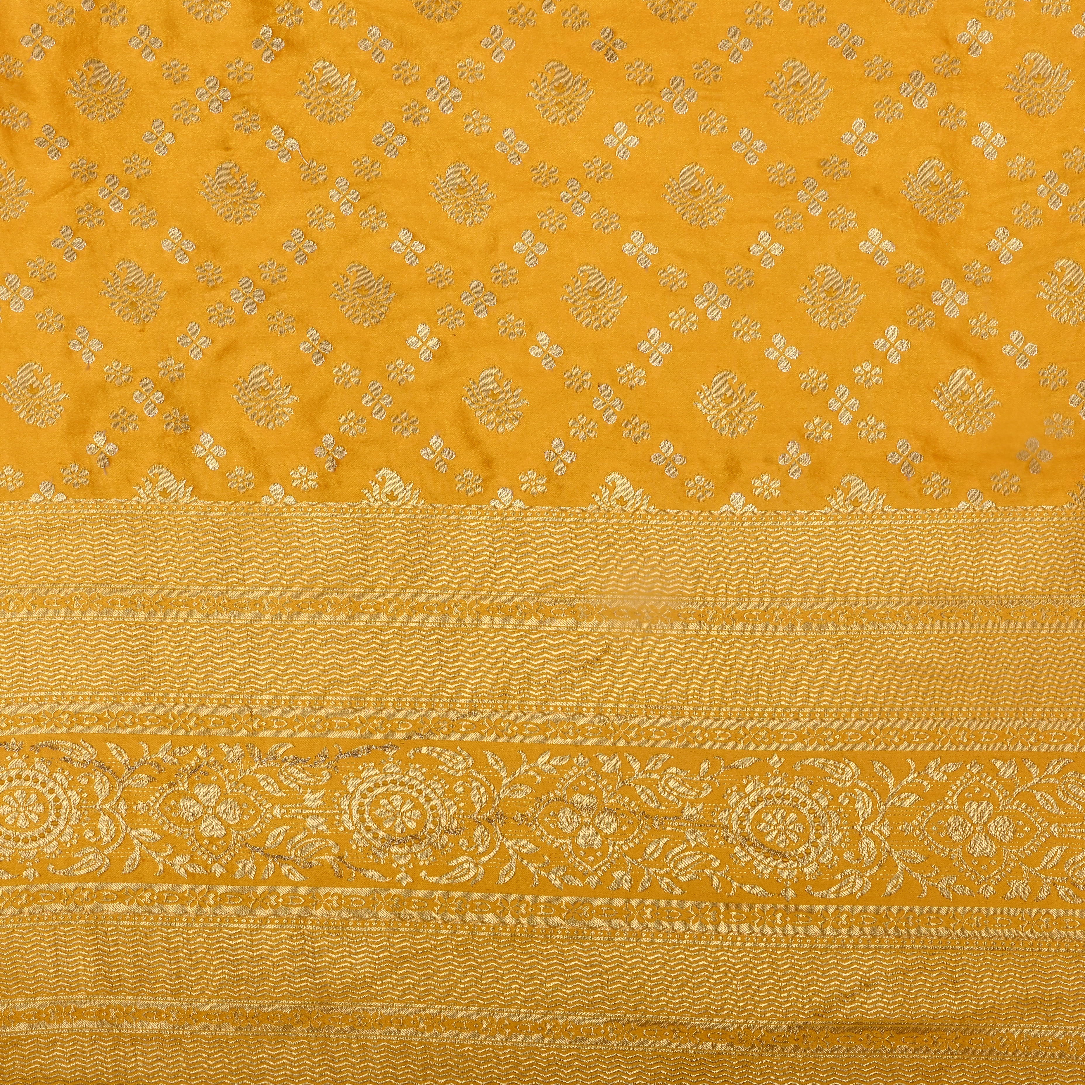 Marigold Yellow Zari Woven Silk Fabric